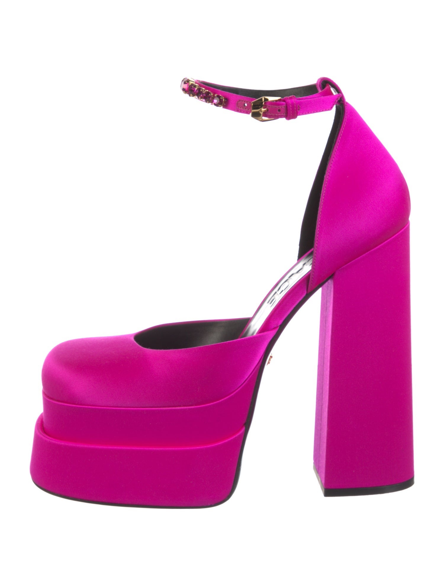 Versace Satin Crystal Embellishments D'Orsay Pumps