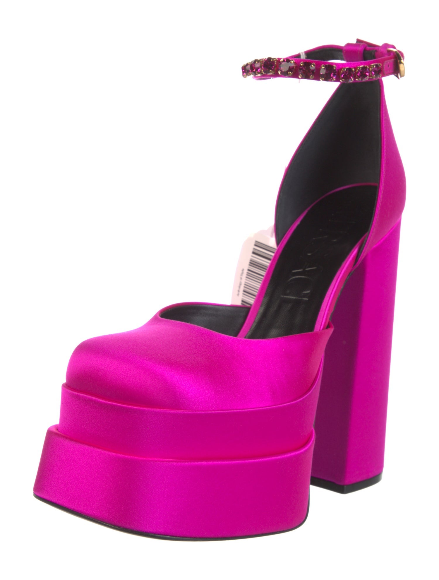 Versace Satin Crystal Embellishments D'Orsay Pumps