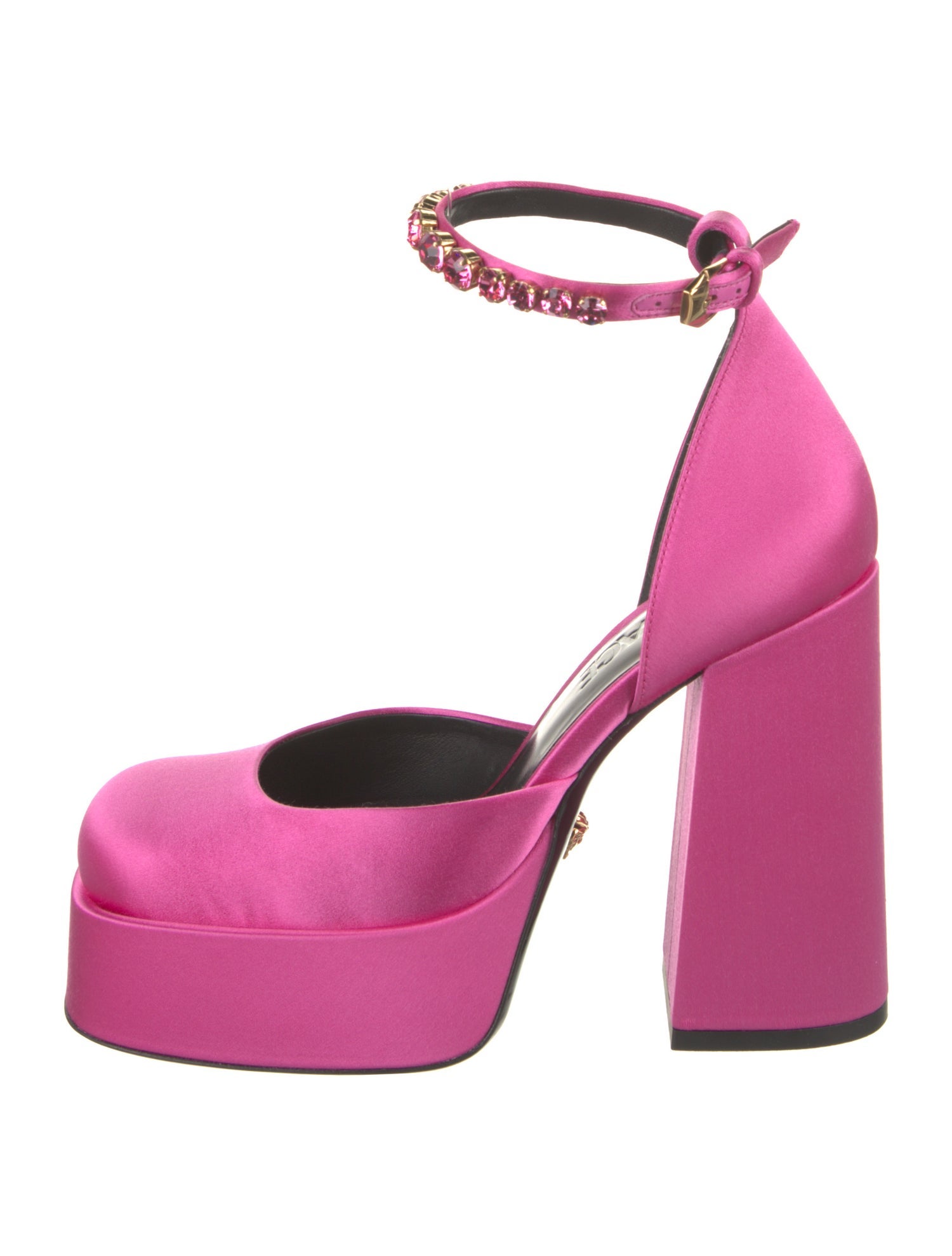 Versace Satin Crystal Embellishments D'Orsay Pumps