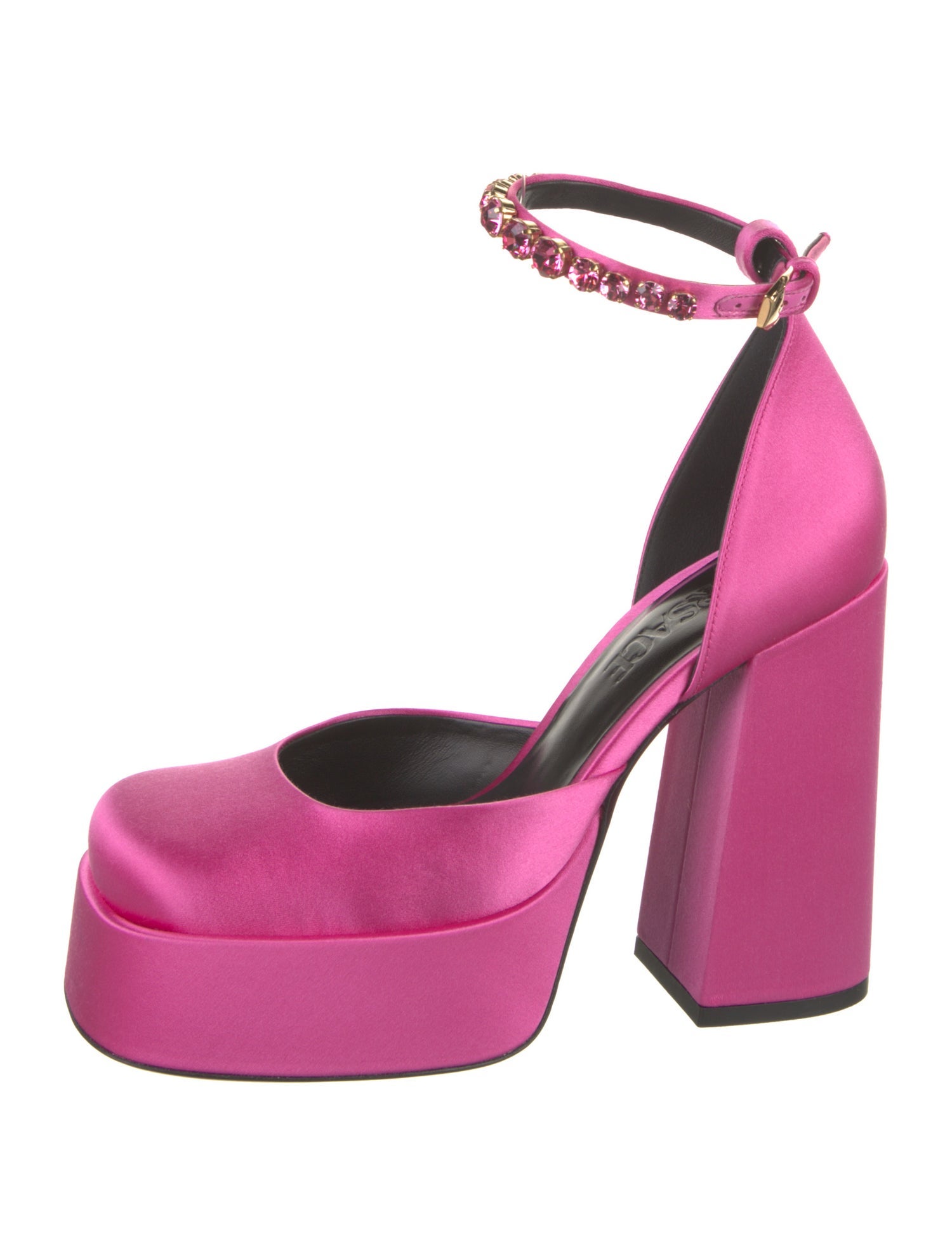 Versace Satin Crystal Embellishments D'Orsay Pumps