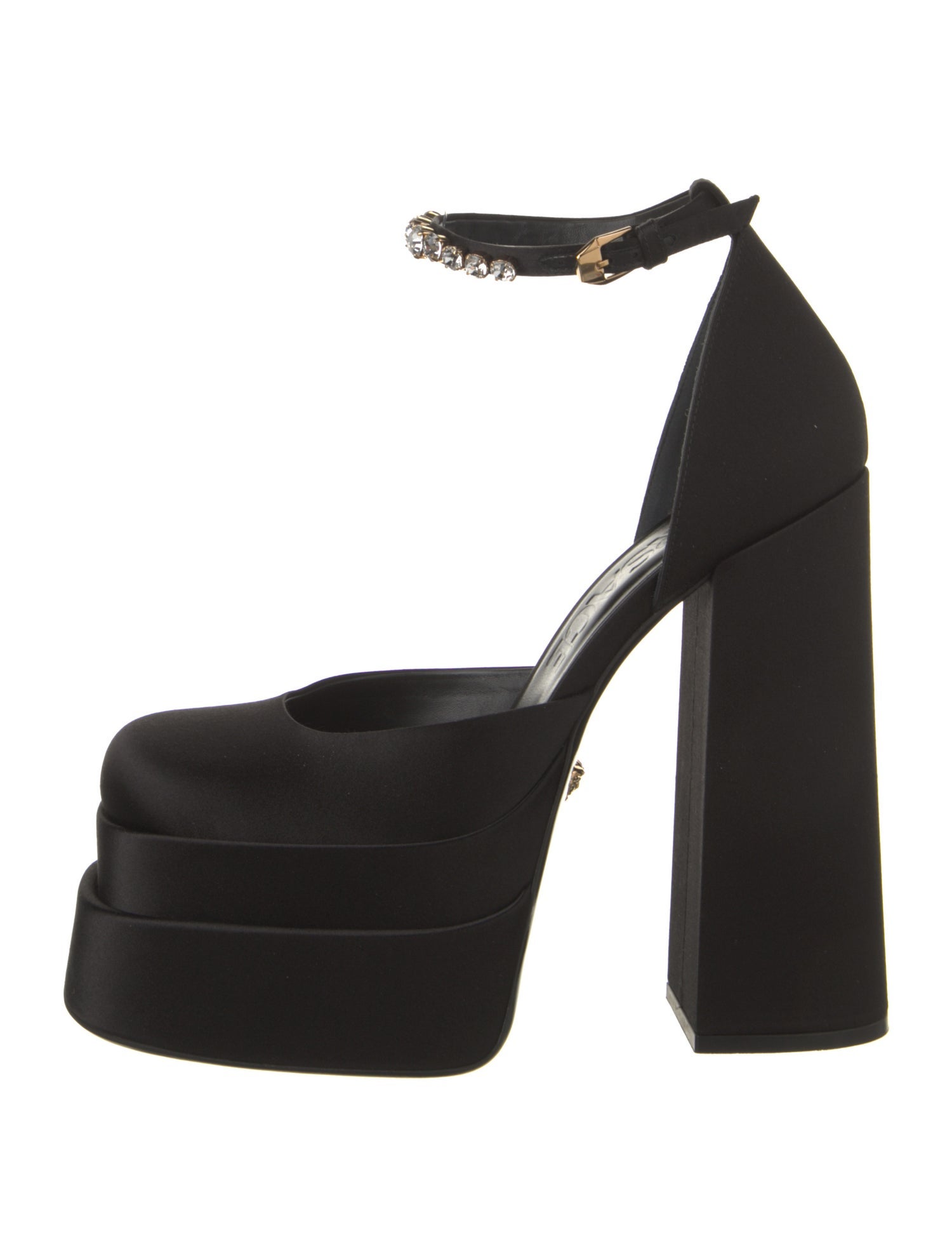 Versace Satin Crystal Embellishments D'Orsay Pumps