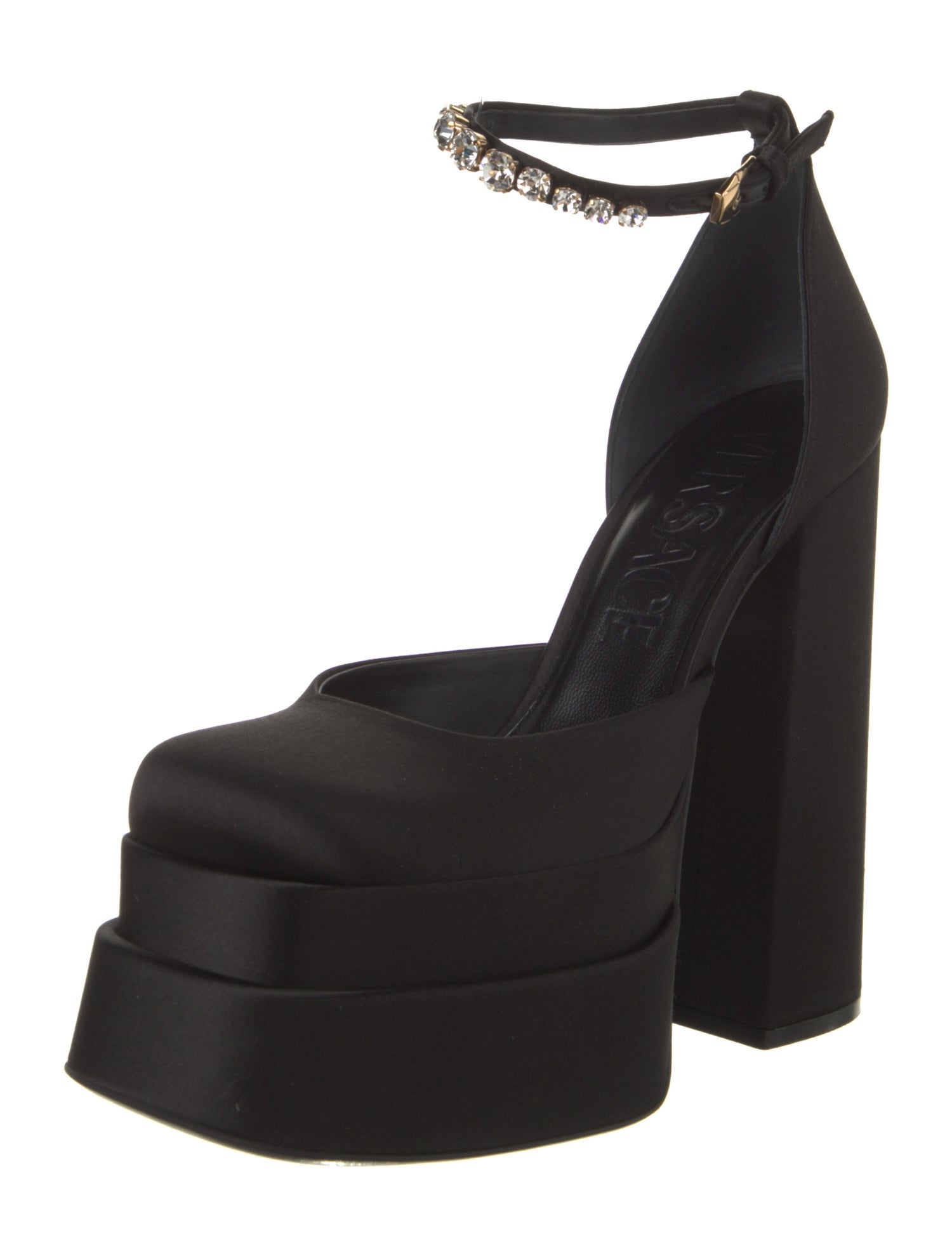 Versace Satin Crystal Embellishments D'Orsay Pumps