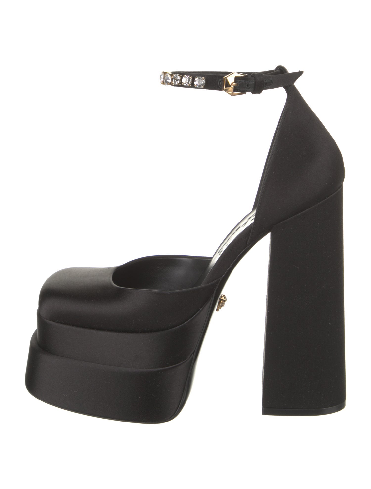 Versace Satin Crystal Embellishments D'Orsay Pumps