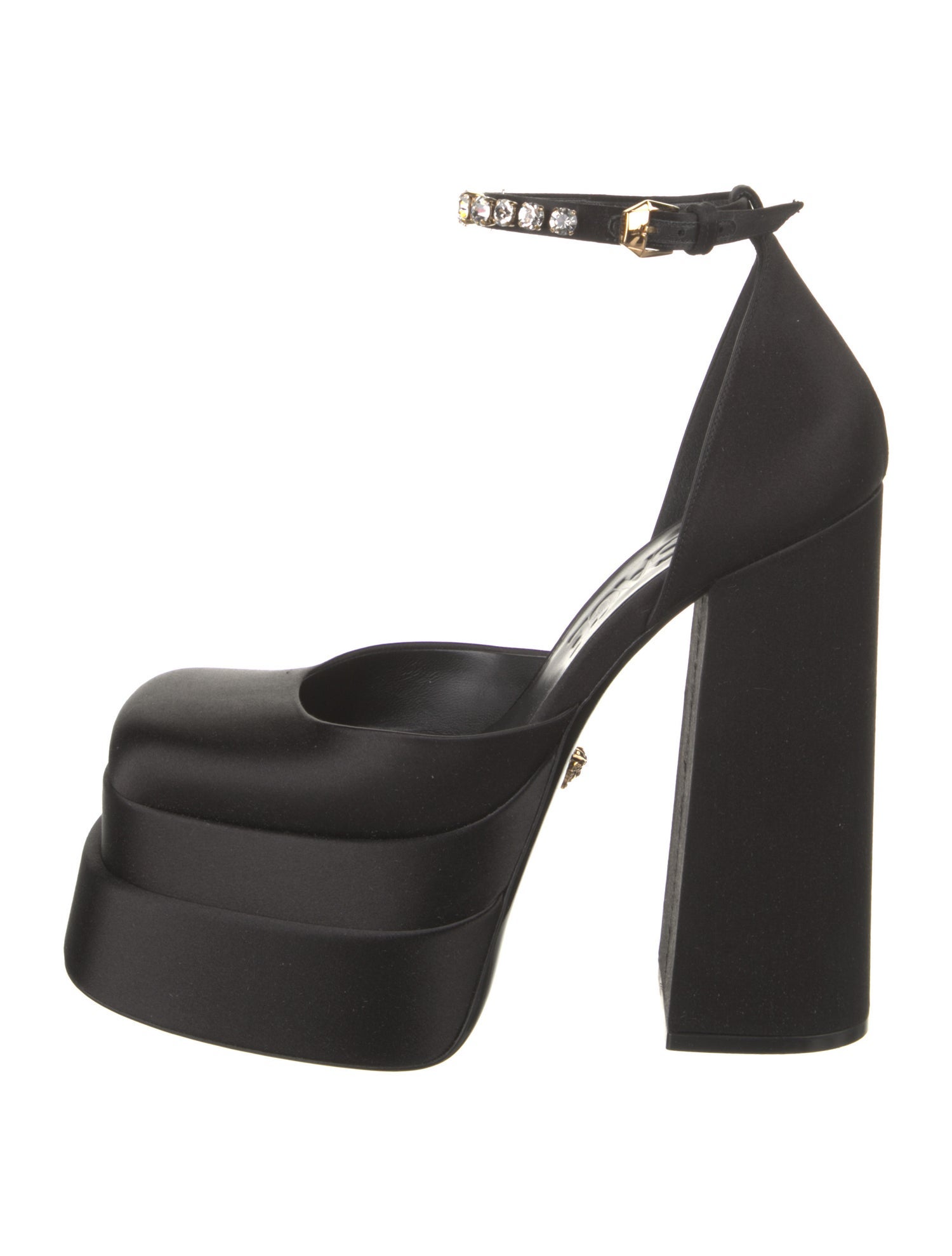 Versace Satin Crystal Embellishments D'Orsay Pumps