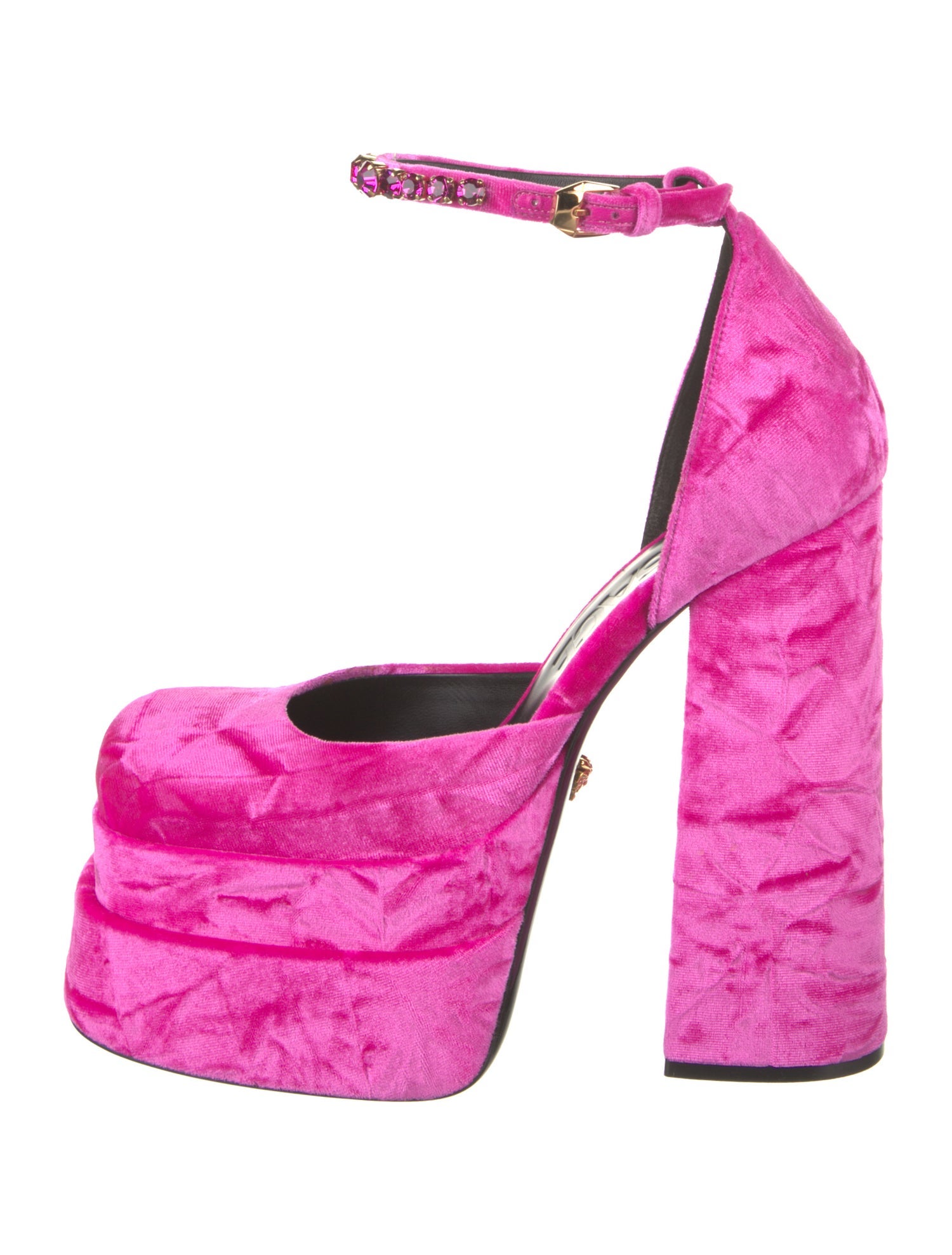 Versace Velvet Crystal Embellishments D'Orsay Pumps