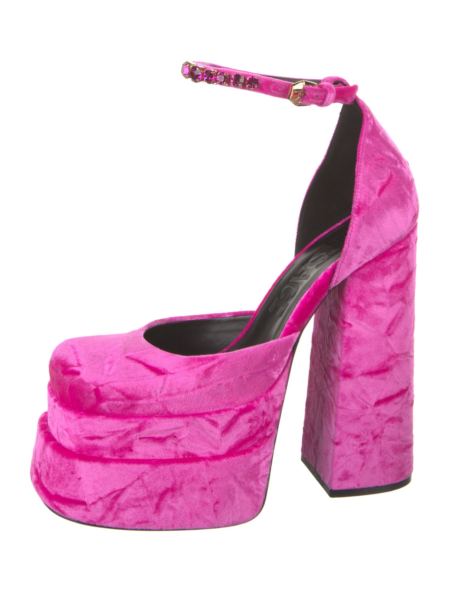 Versace Velvet Crystal Embellishments D'Orsay Pumps