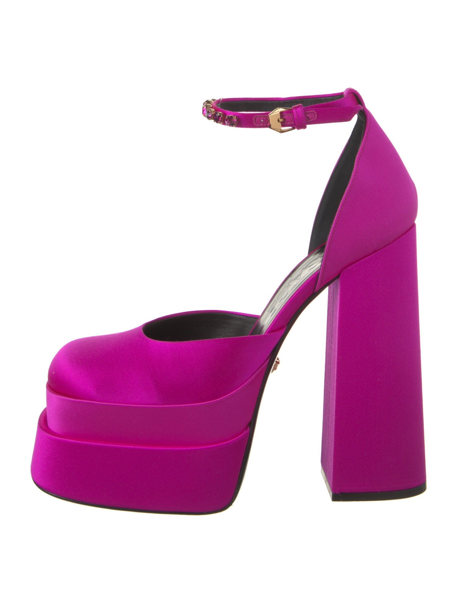 Versace Satin Crystal Embellishments D'Orsay Pumps