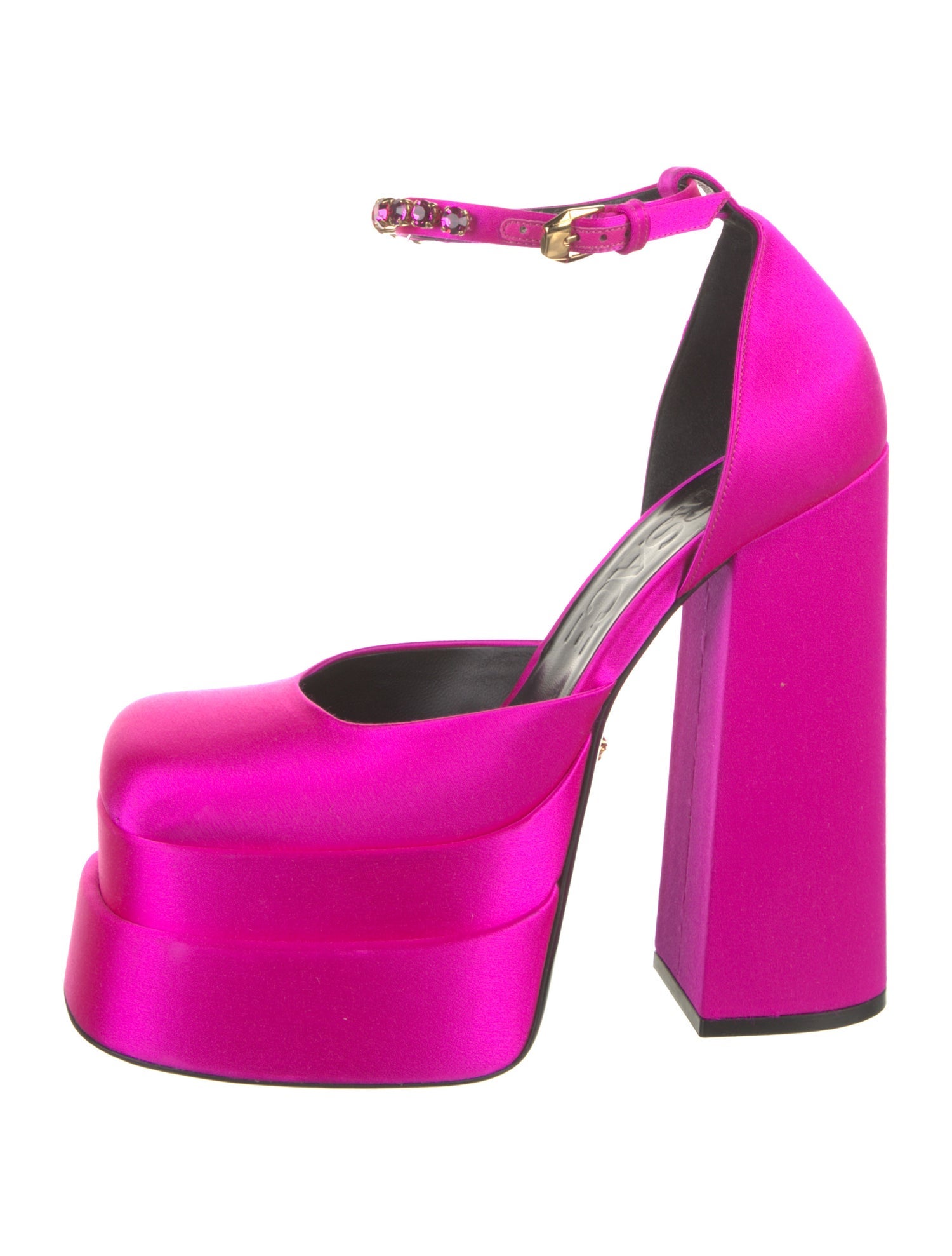 Versace Satin Crystal Embellishments D'Orsay Pumps