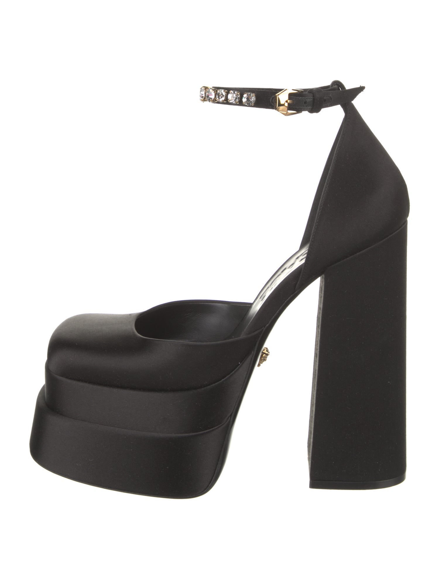 Versace Satin Crystal Embellishments D'Orsay Pumps