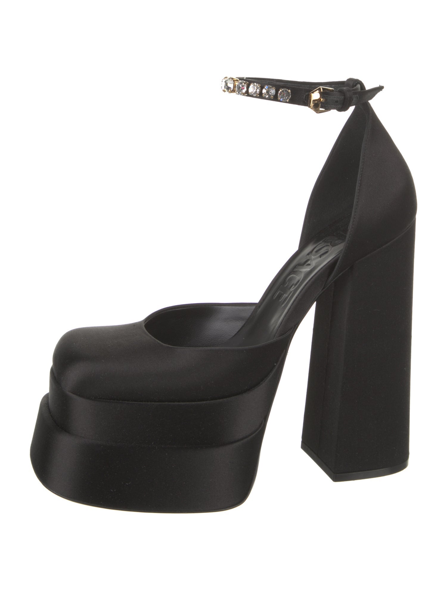 Versace Satin Crystal Embellishments D'Orsay Pumps