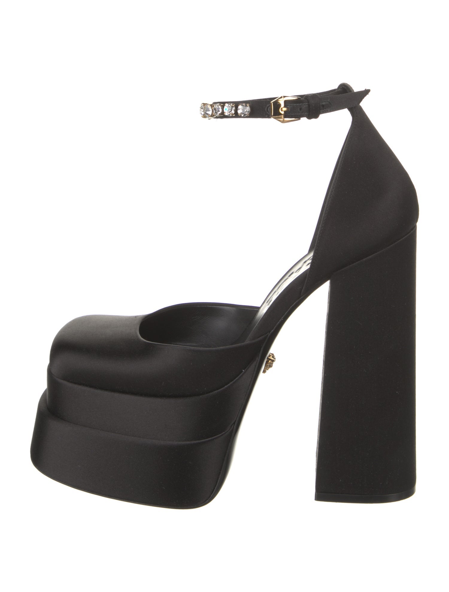 Versace Satin Crystal Embellishments D'Orsay Pumps