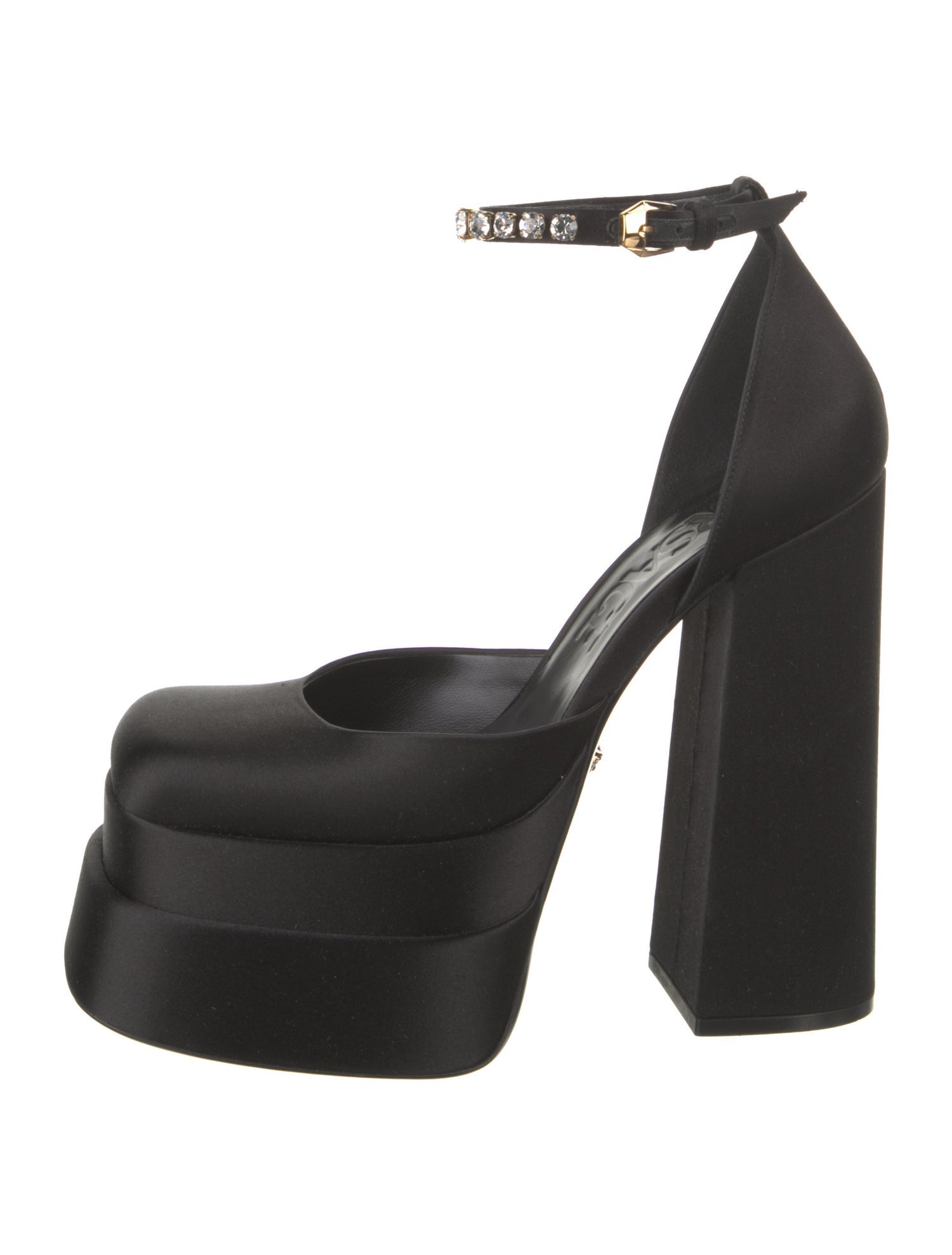 Versace Satin Crystal Embellishments D'Orsay Pumps