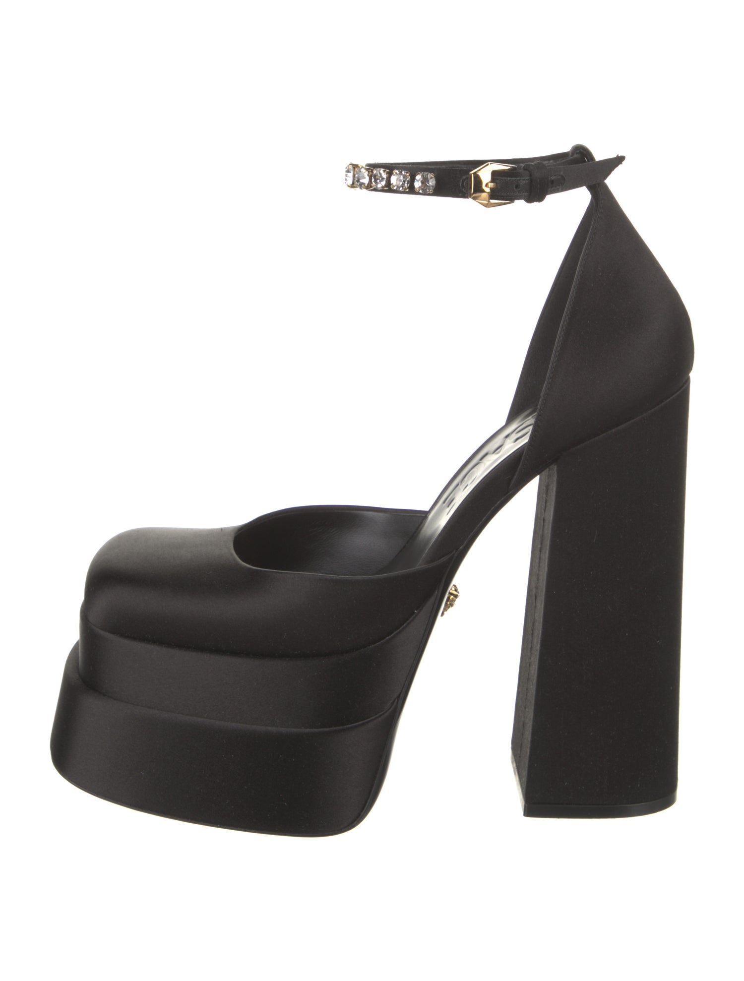 Versace Satin Crystal Embellishments D'Orsay Pumps