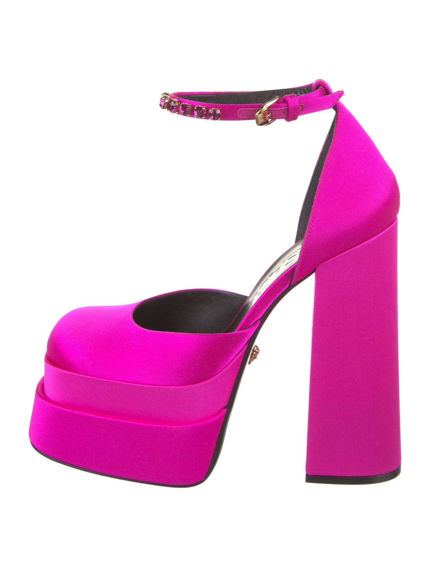 Versace Satin Crystal Embellishments D'Orsay Pumps