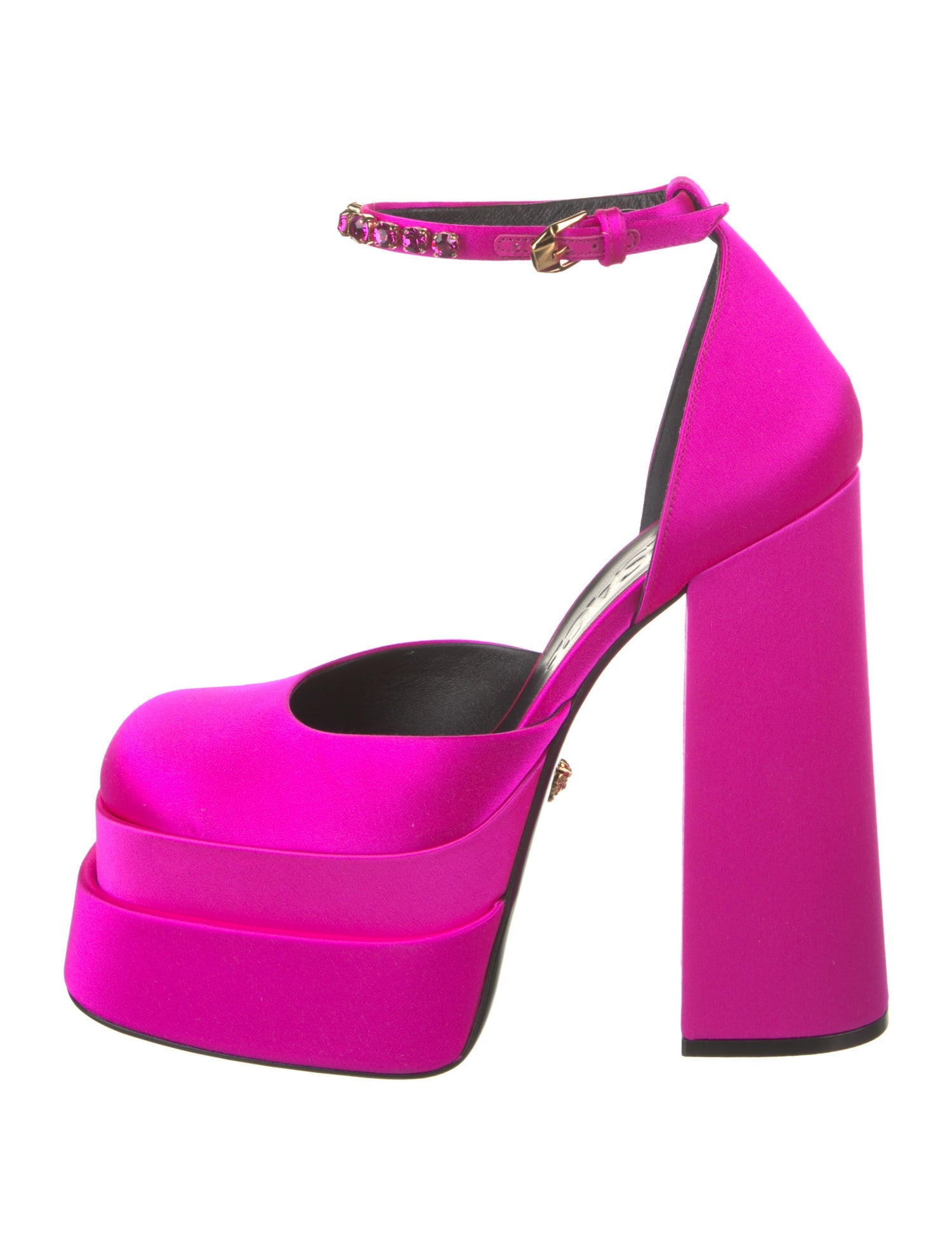 Versace Satin Crystal Embellishments D'Orsay Pumps