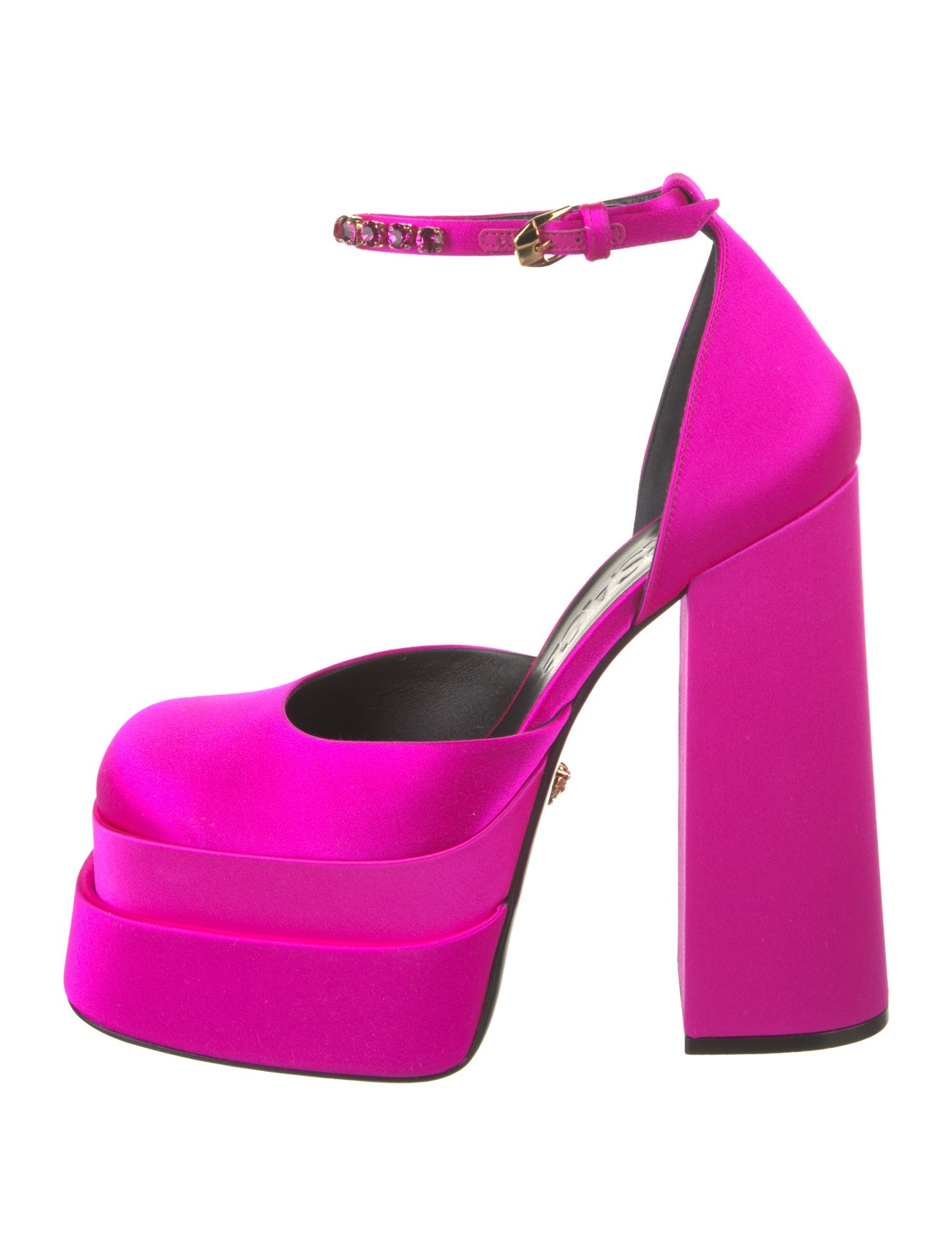 Versace Satin Crystal Embellishments D'Orsay Pumps