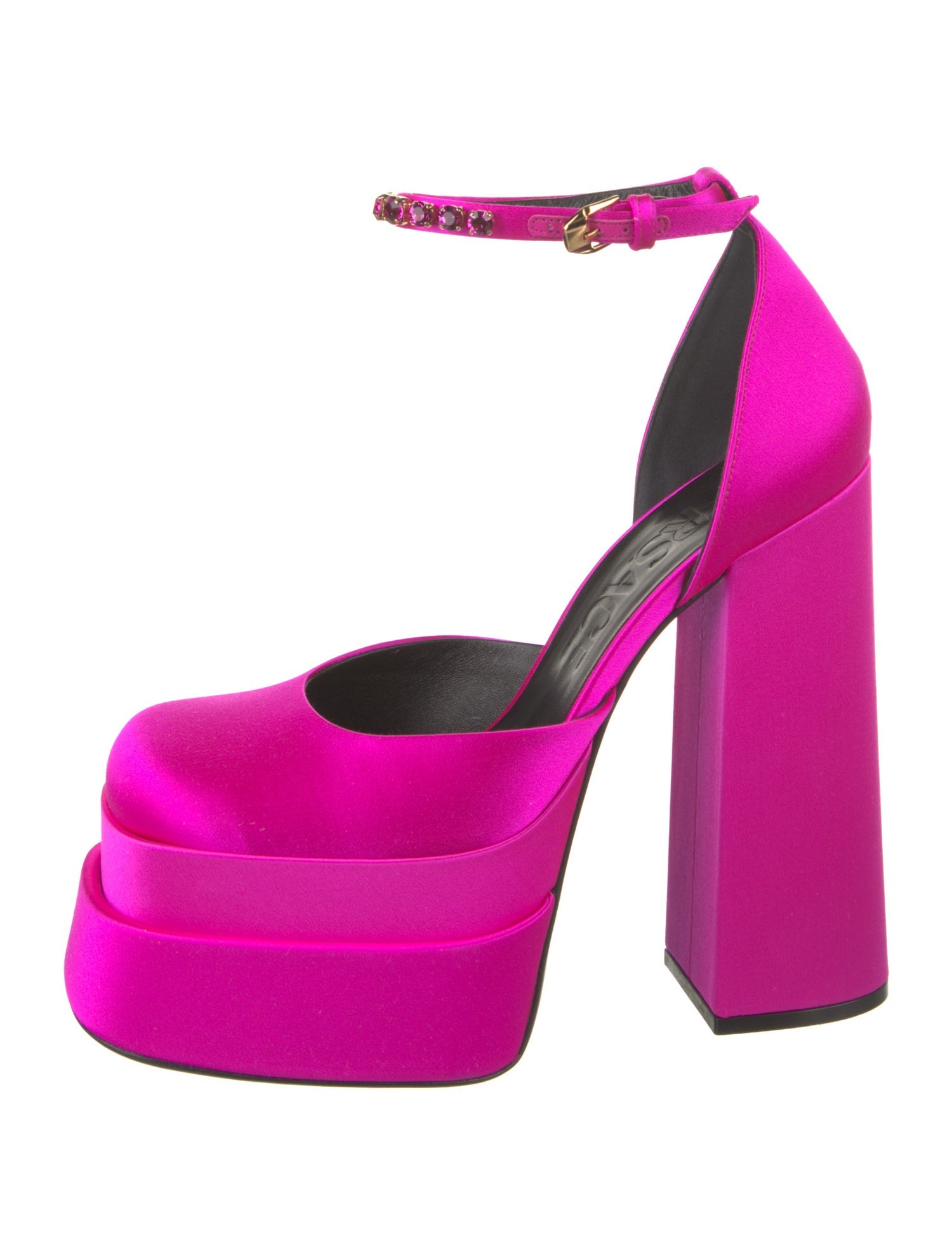 Versace Satin Crystal Embellishments D'Orsay Pumps