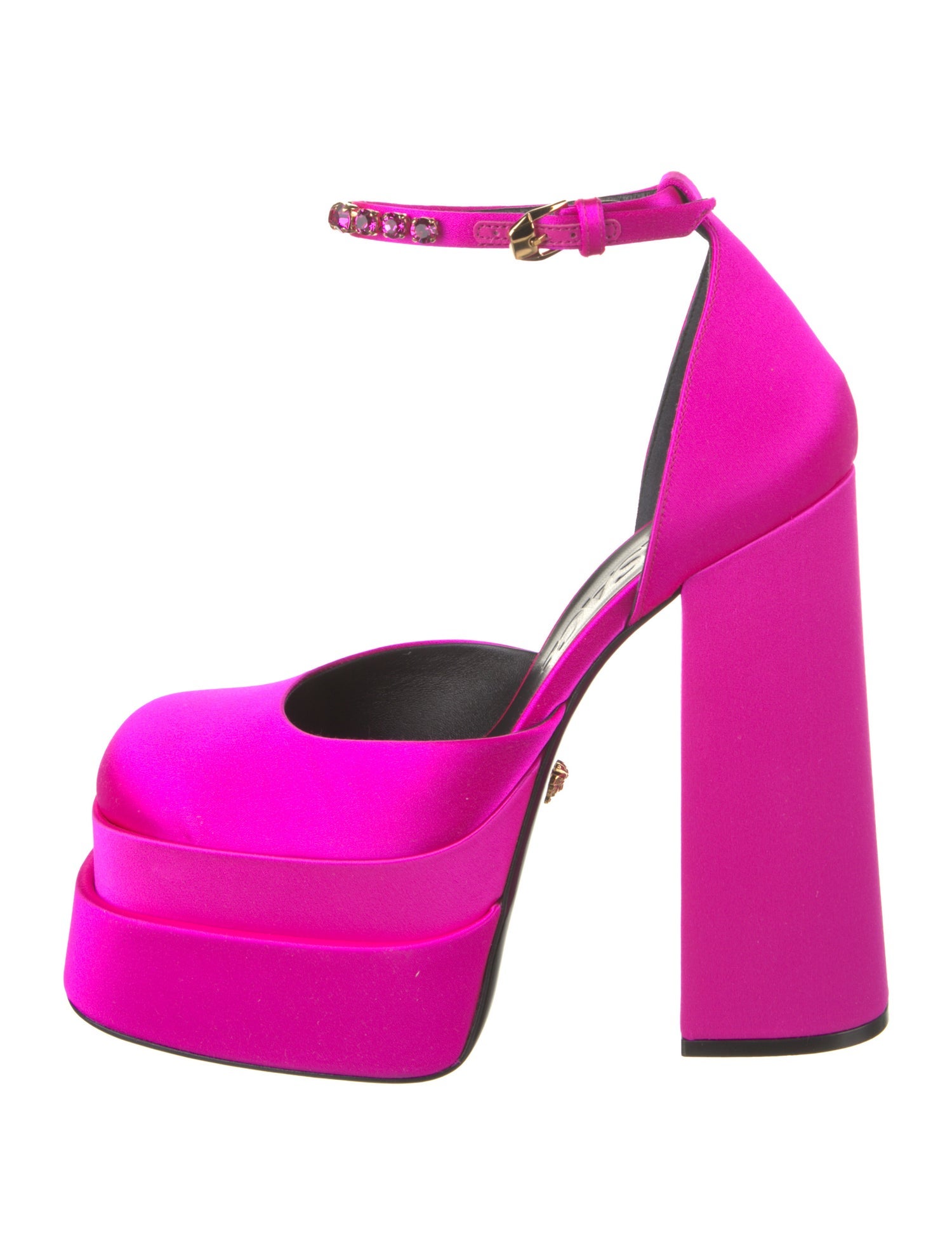 Versace Satin Crystal Embellishments D'Orsay Pumps