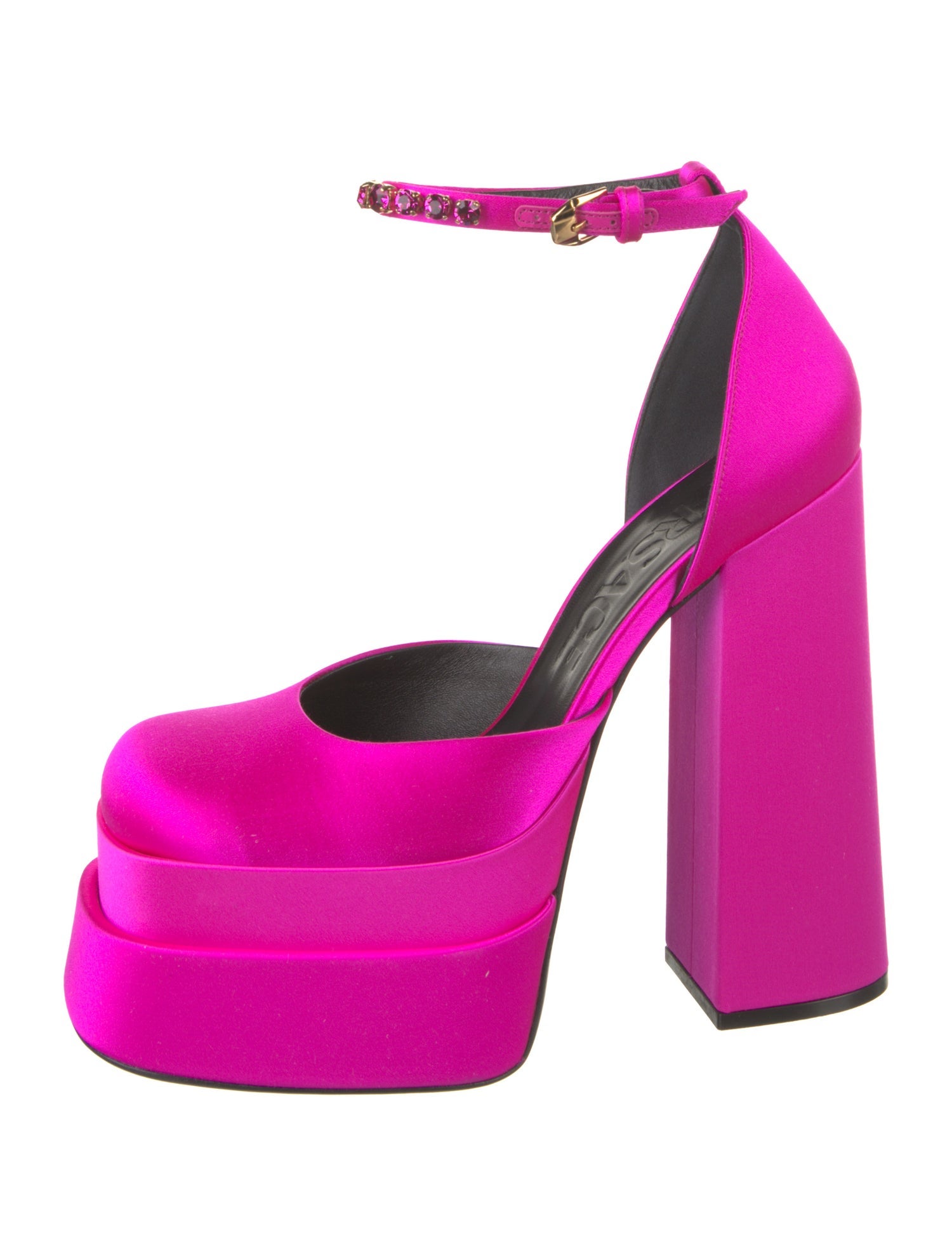 Versace Satin Crystal Embellishments D'Orsay Pumps