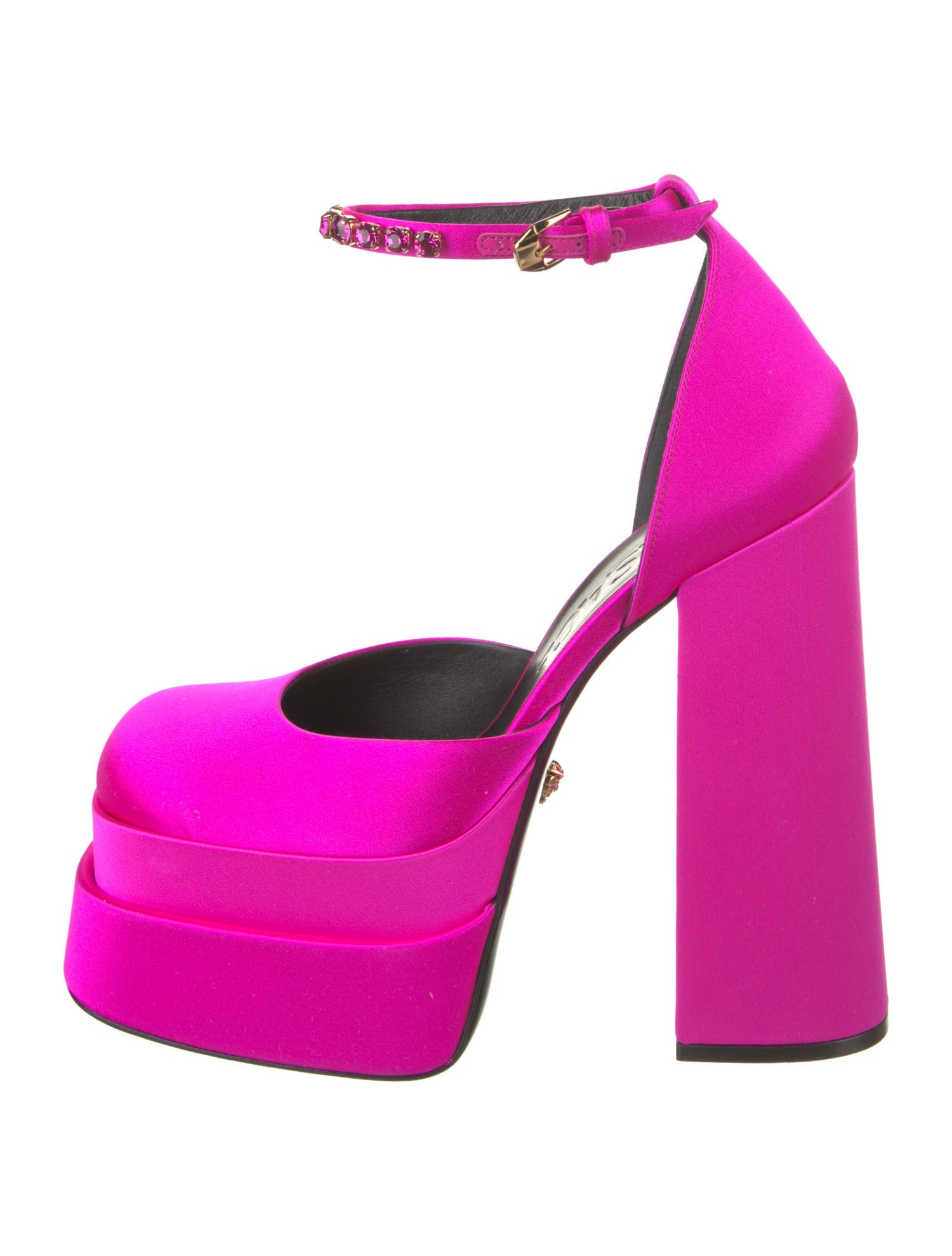 Versace Satin Crystal Embellishments D'Orsay Pumps