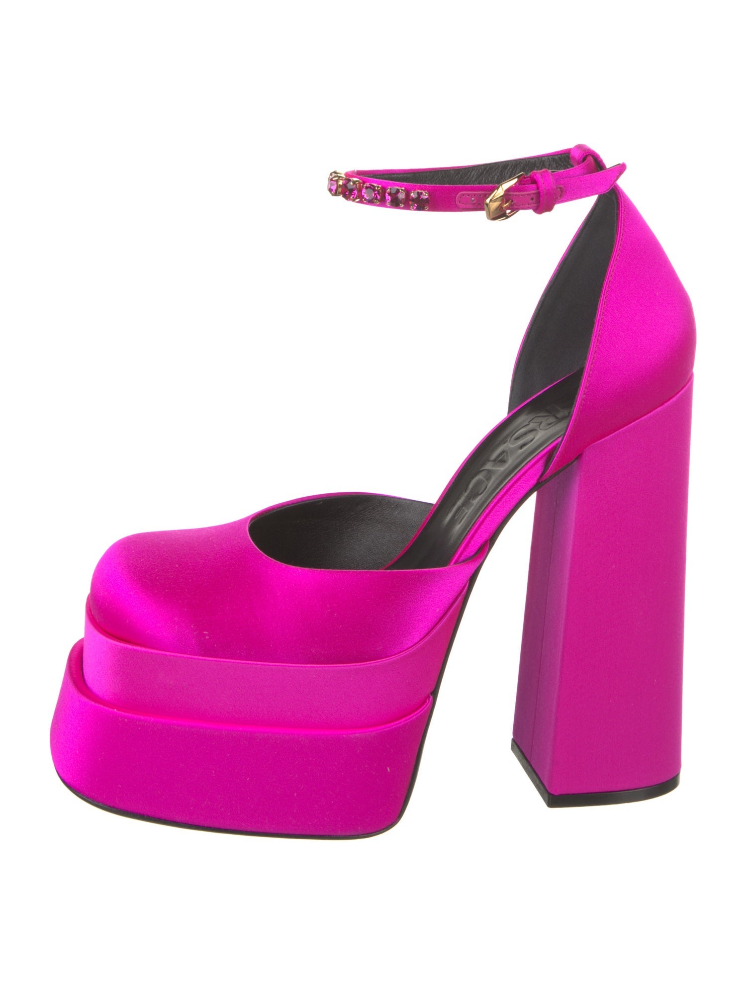 Versace Satin Crystal Embellishments D'Orsay Pumps