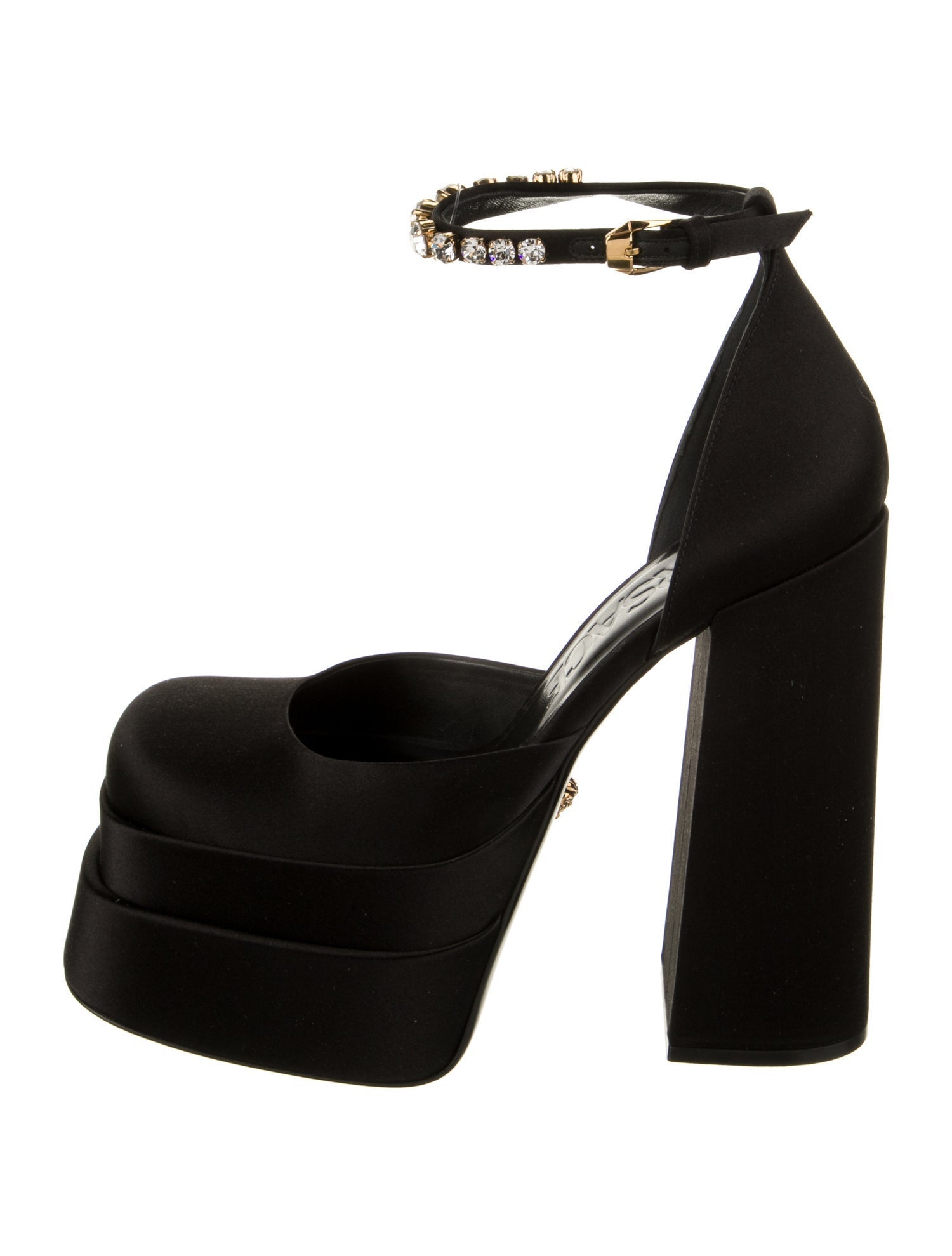 Versace Satin Crystal Embellishments D'Orsay Pumps