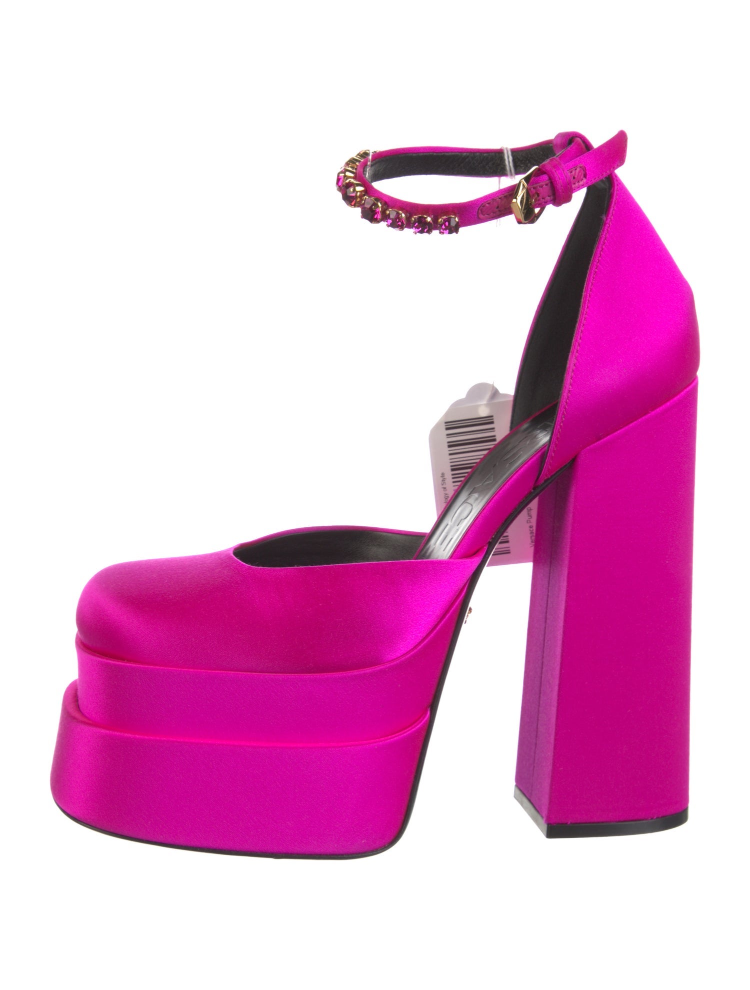 Versace Satin Crystal Embellishments D'Orsay Pumps