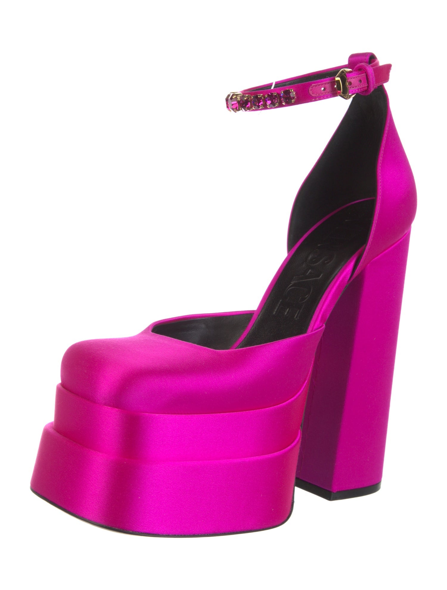 Versace Satin Crystal Embellishments D'Orsay Pumps