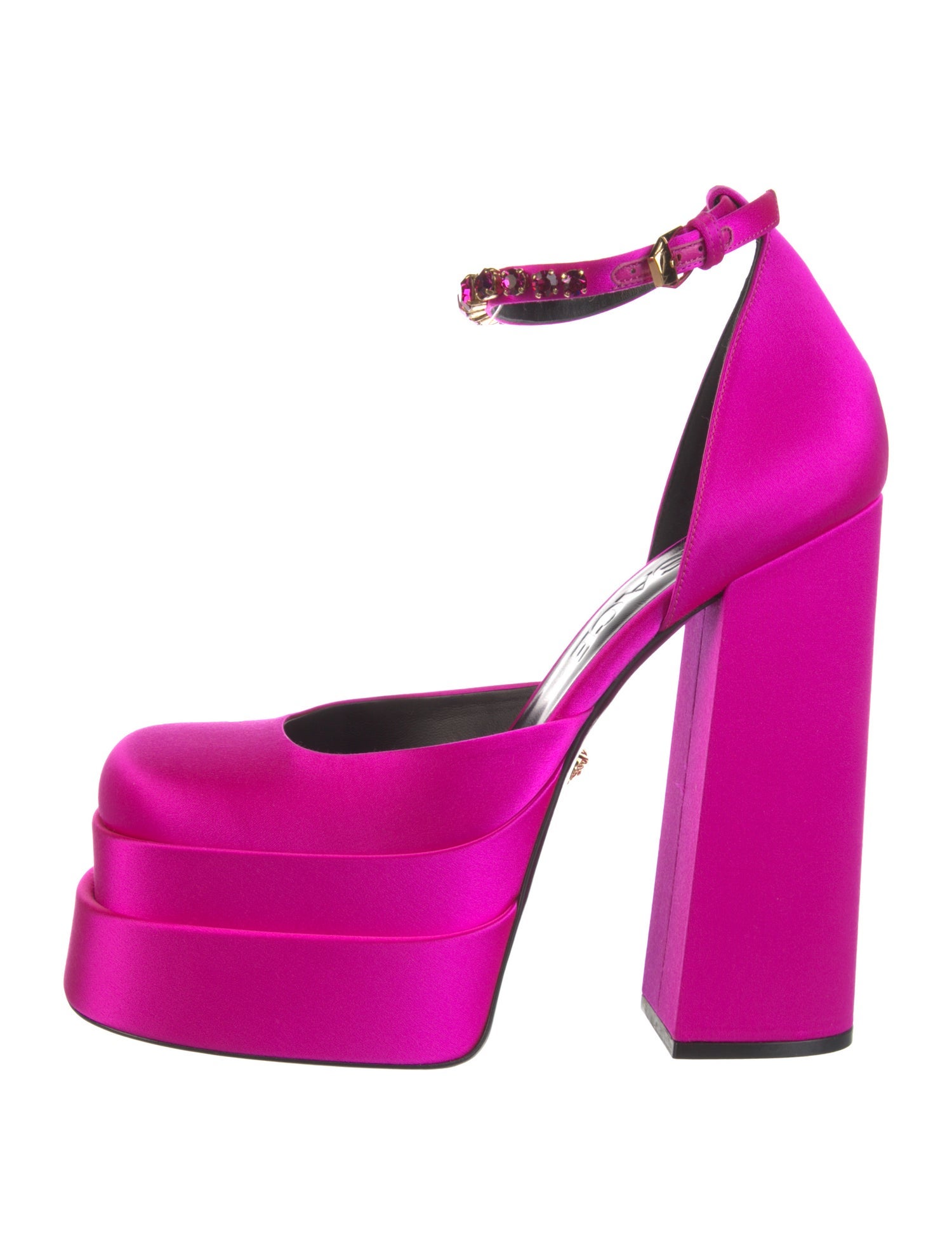 Versace Satin Crystal Embellishments D'Orsay Pumps