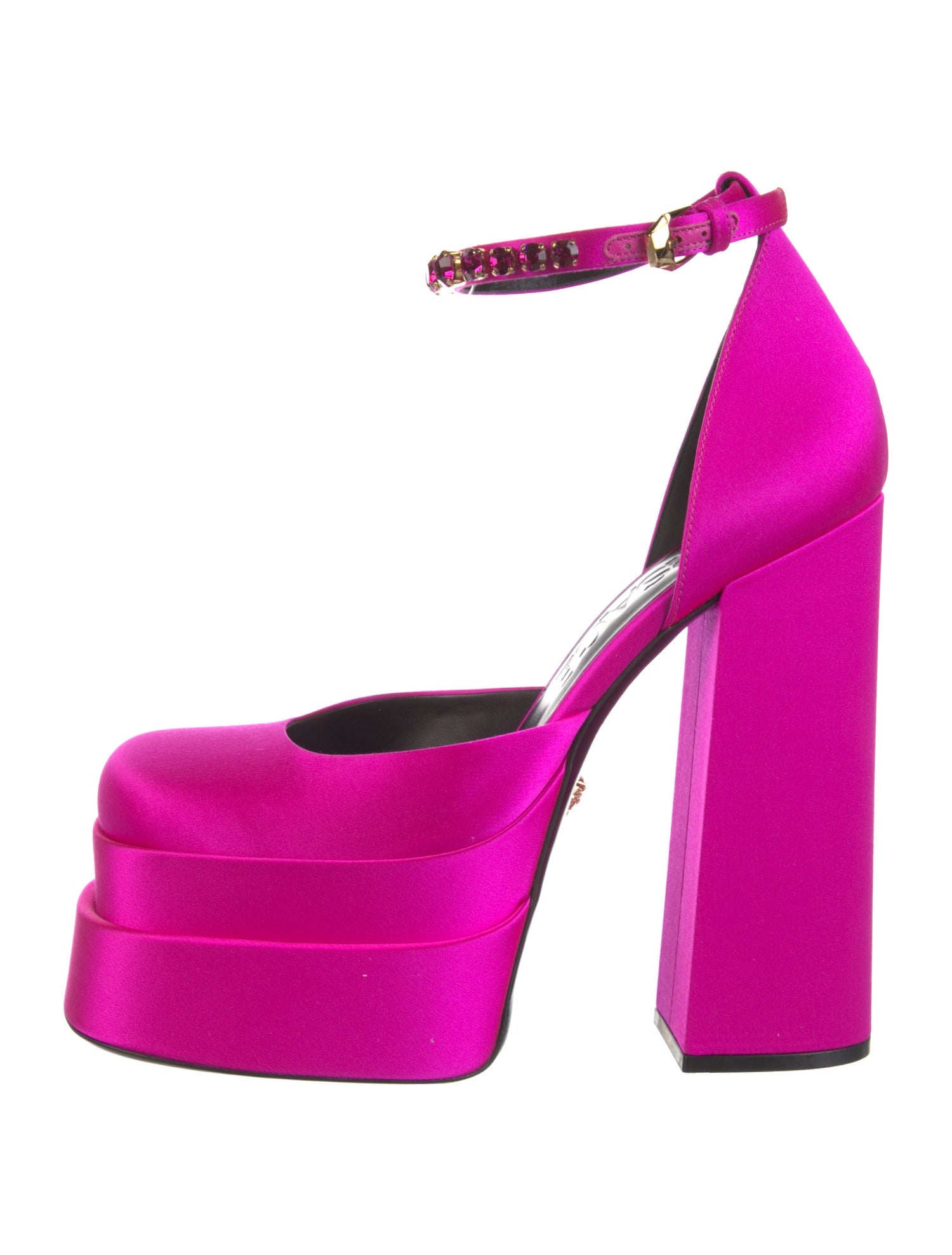 Versace Satin Crystal Embellishments D'Orsay Pumps