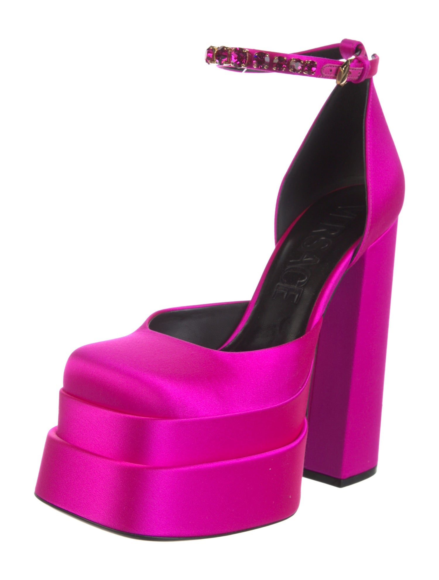 Versace Satin Crystal Embellishments D'Orsay Pumps