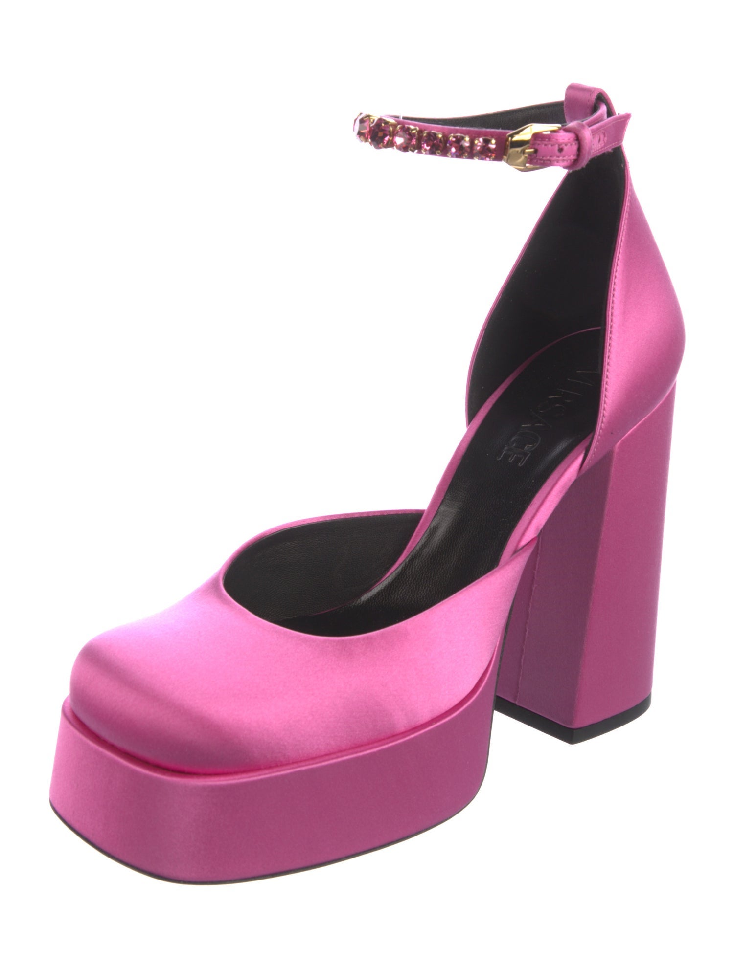 Versace Satin Crystal Embellishments D'Orsay Pumps