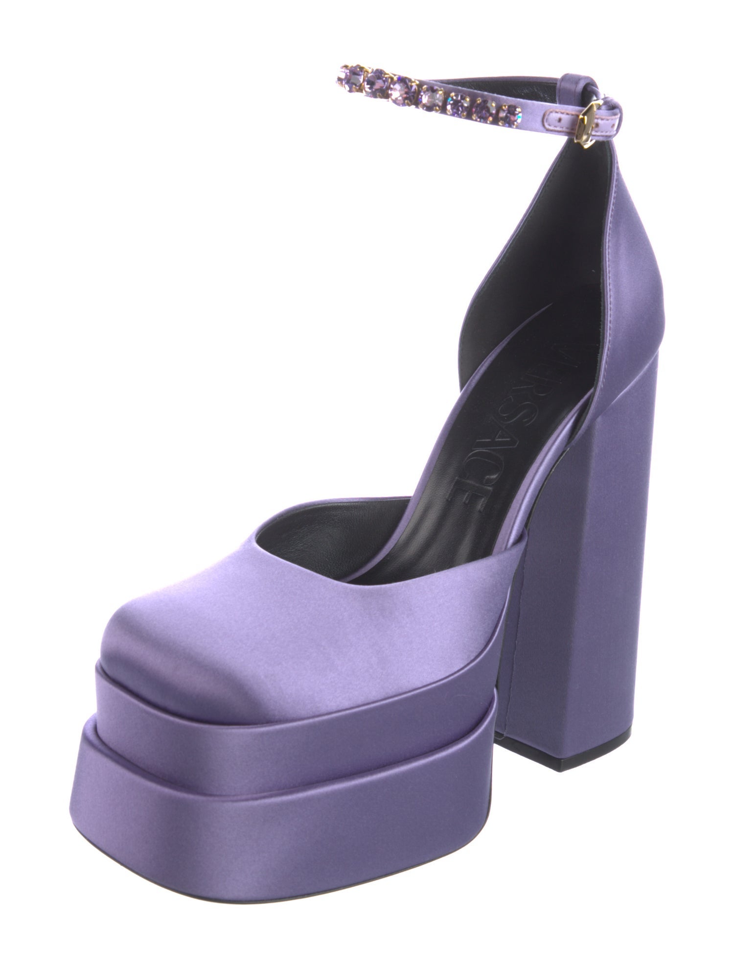 Versace Satin Crystal Embellishments D'Orsay Pumps w/ Tags