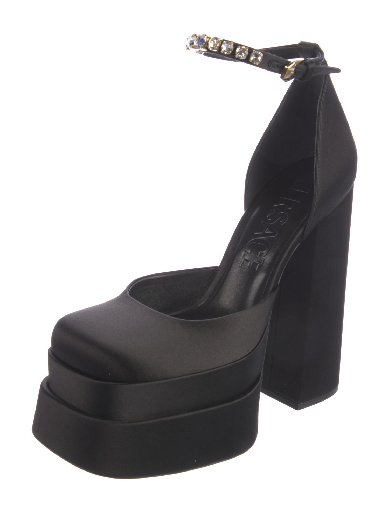 Versace Medusa Insignia Satin D'Orsay Pumps w/ Tags