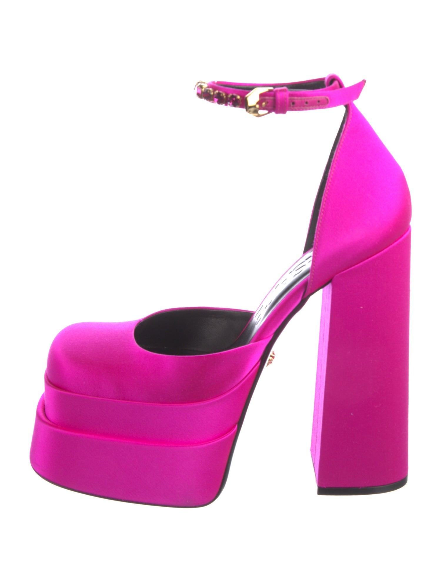 Versace Satin Crystal Embellishments D'Orsay Pumps