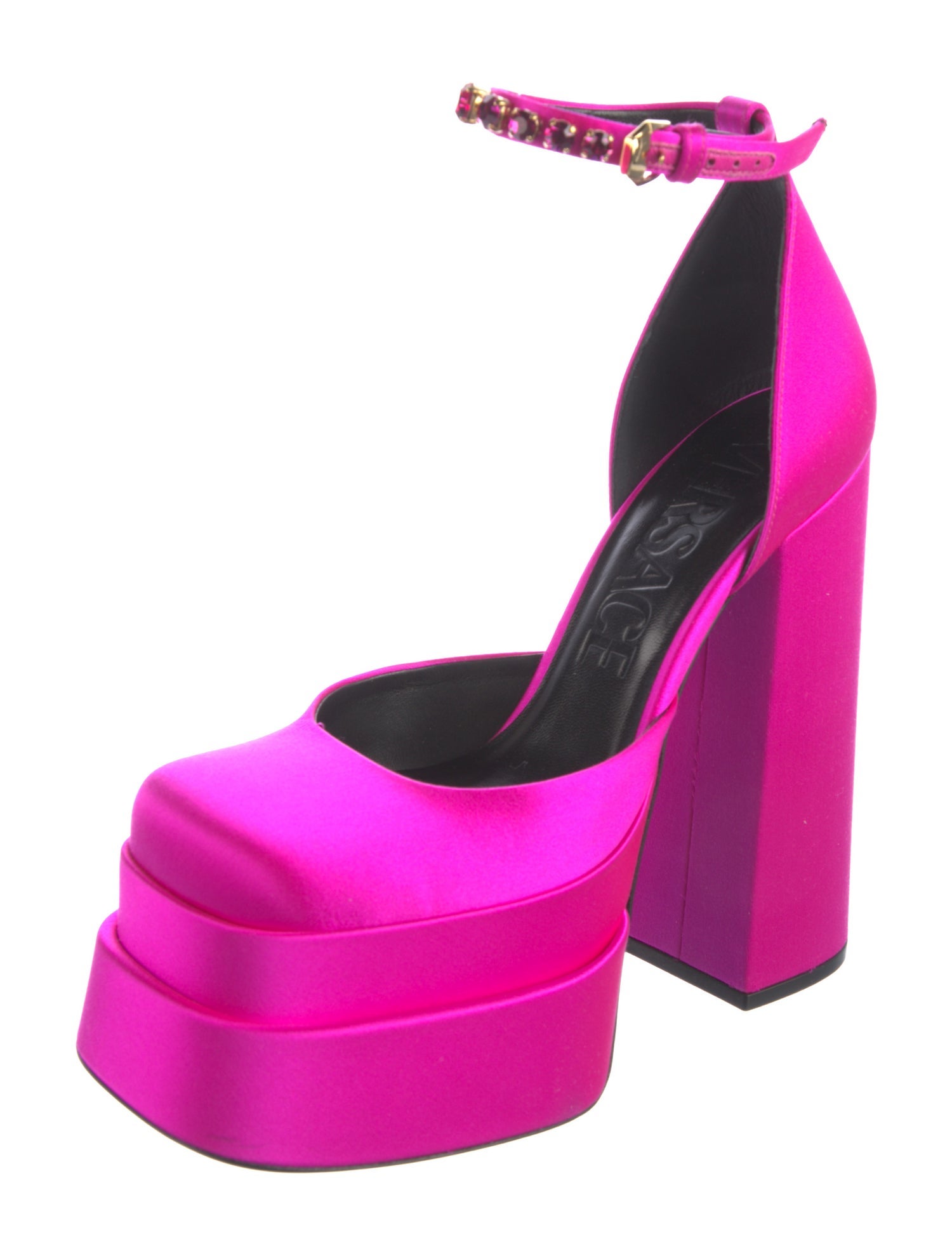 Versace Satin Crystal Embellishments D'Orsay Pumps