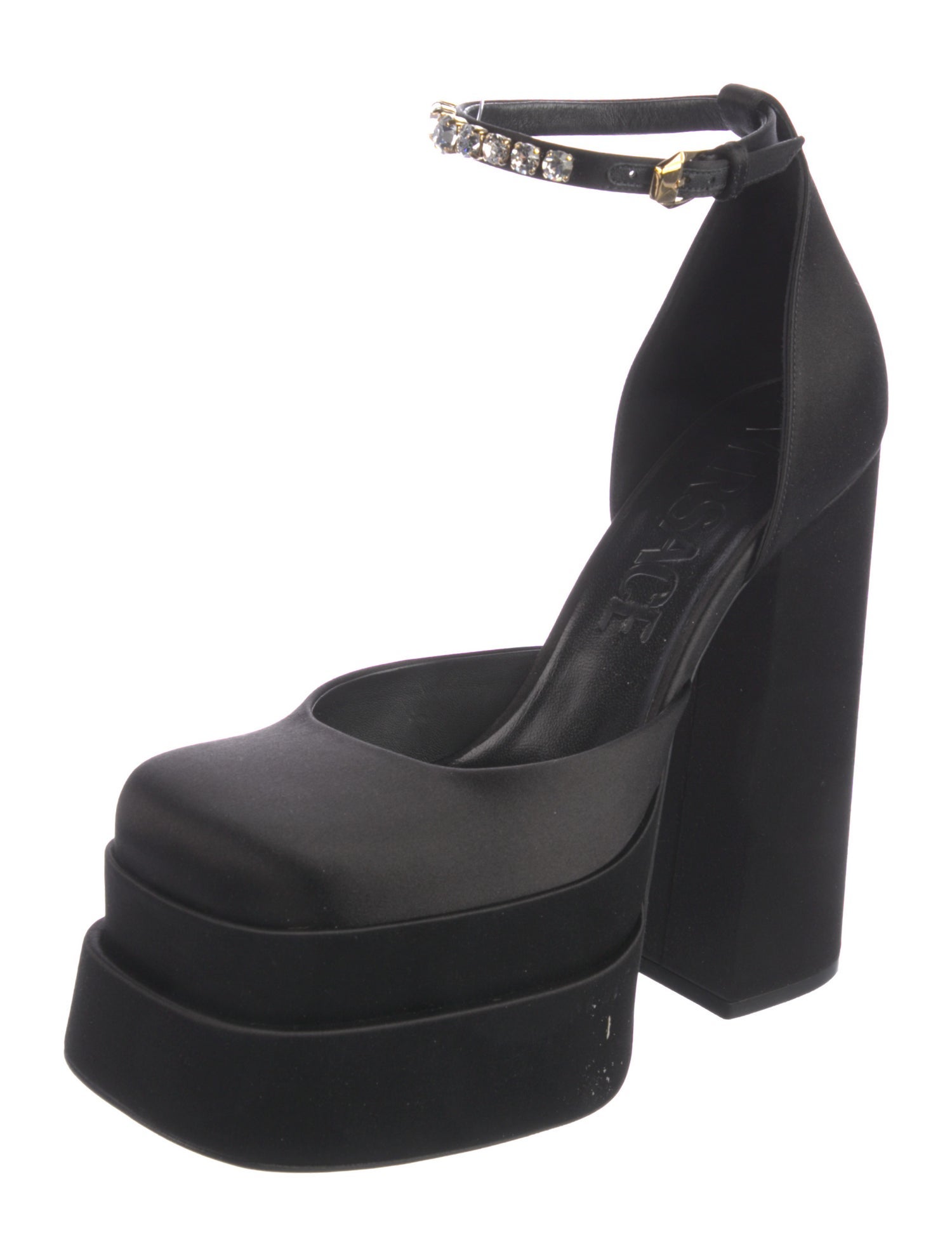 Versace Satin Crystal Embellishments D'Orsay Pumps w/ Tags