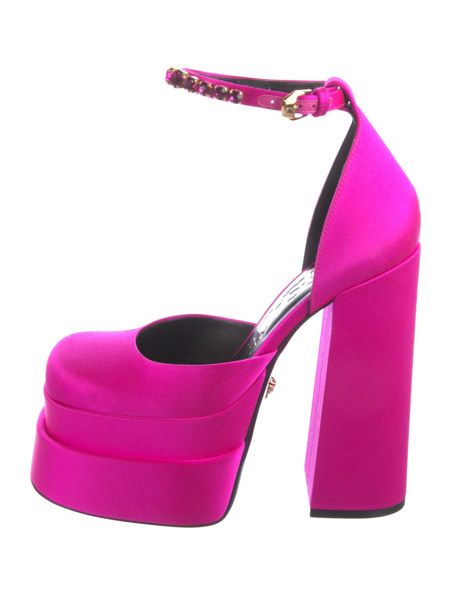 Versace Satin Crystal Embellishments D'Orsay Pumps