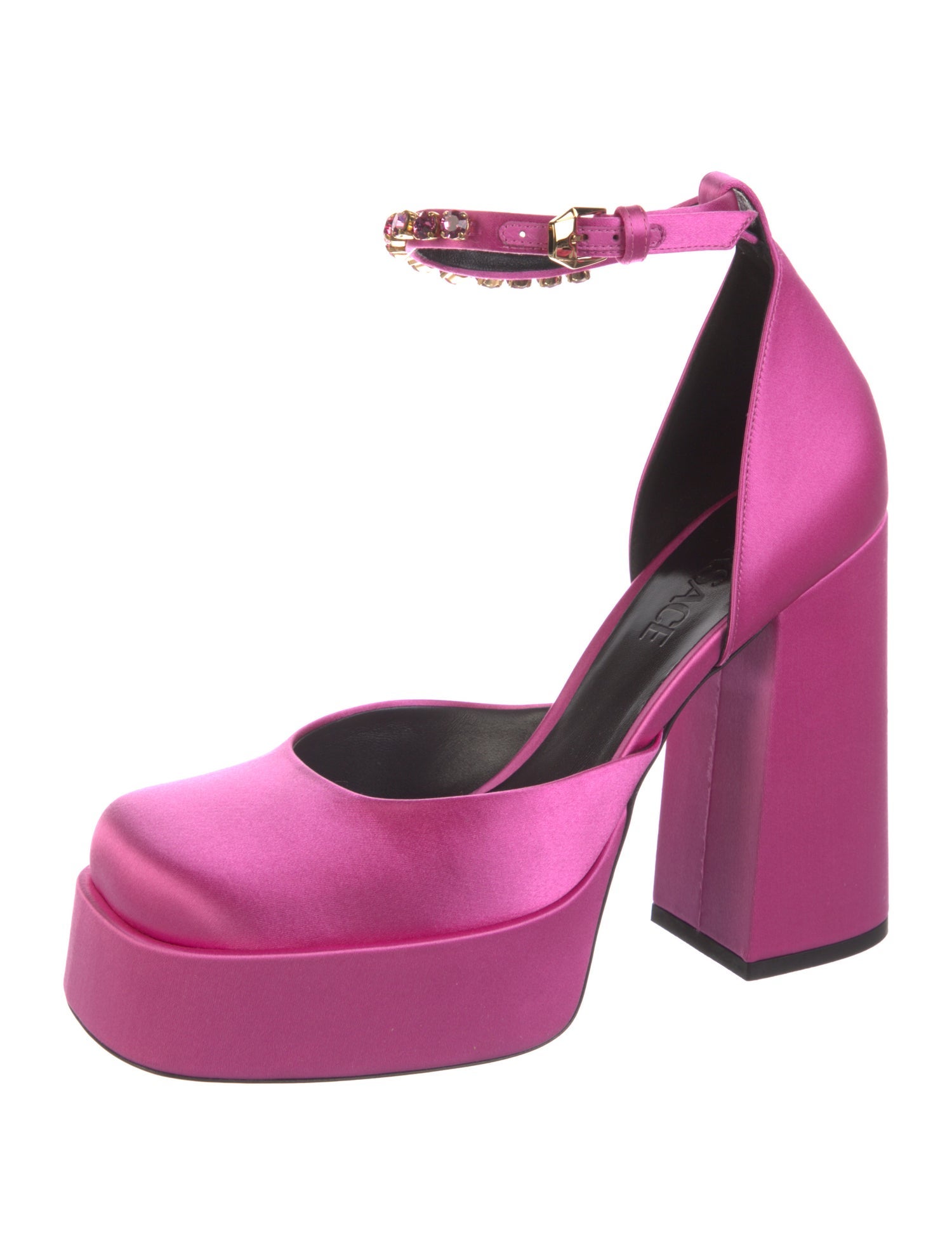 Versace Satin Crystal Embellishments D'Orsay Pumps