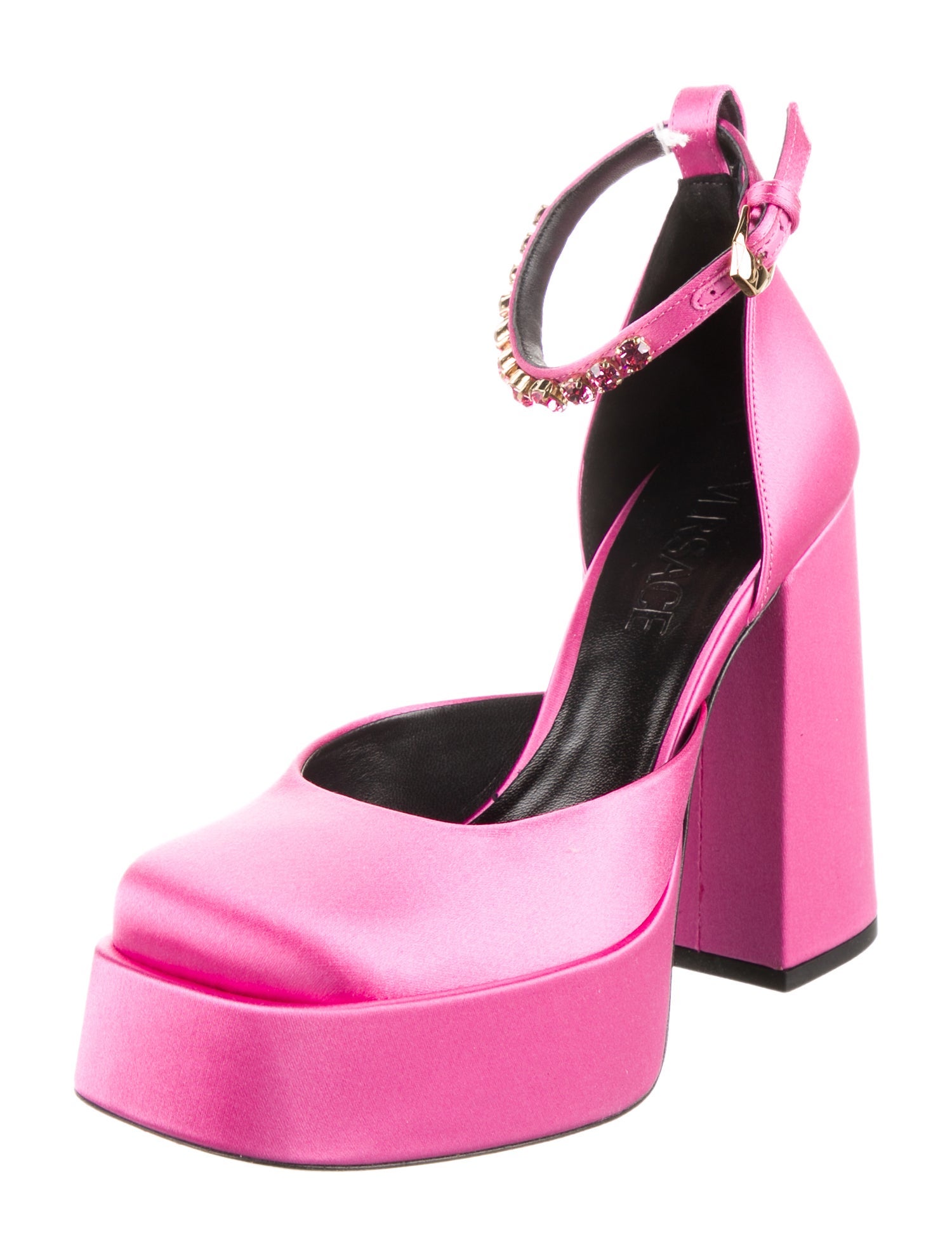 Versace Satin Crystal Embellishments D'Orsay Pumps