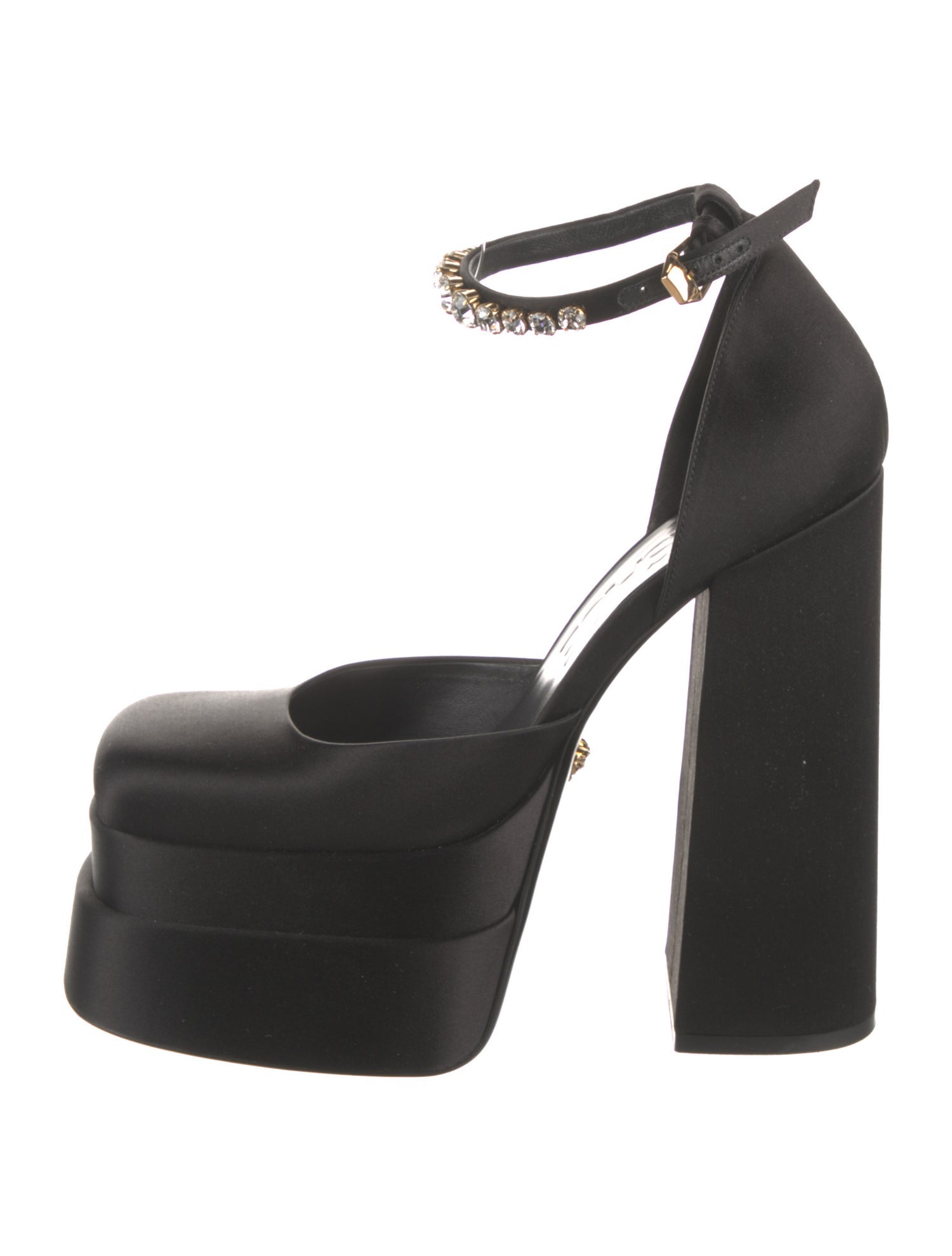 Versace Satin Crystal Embellishments D'Orsay Pumps