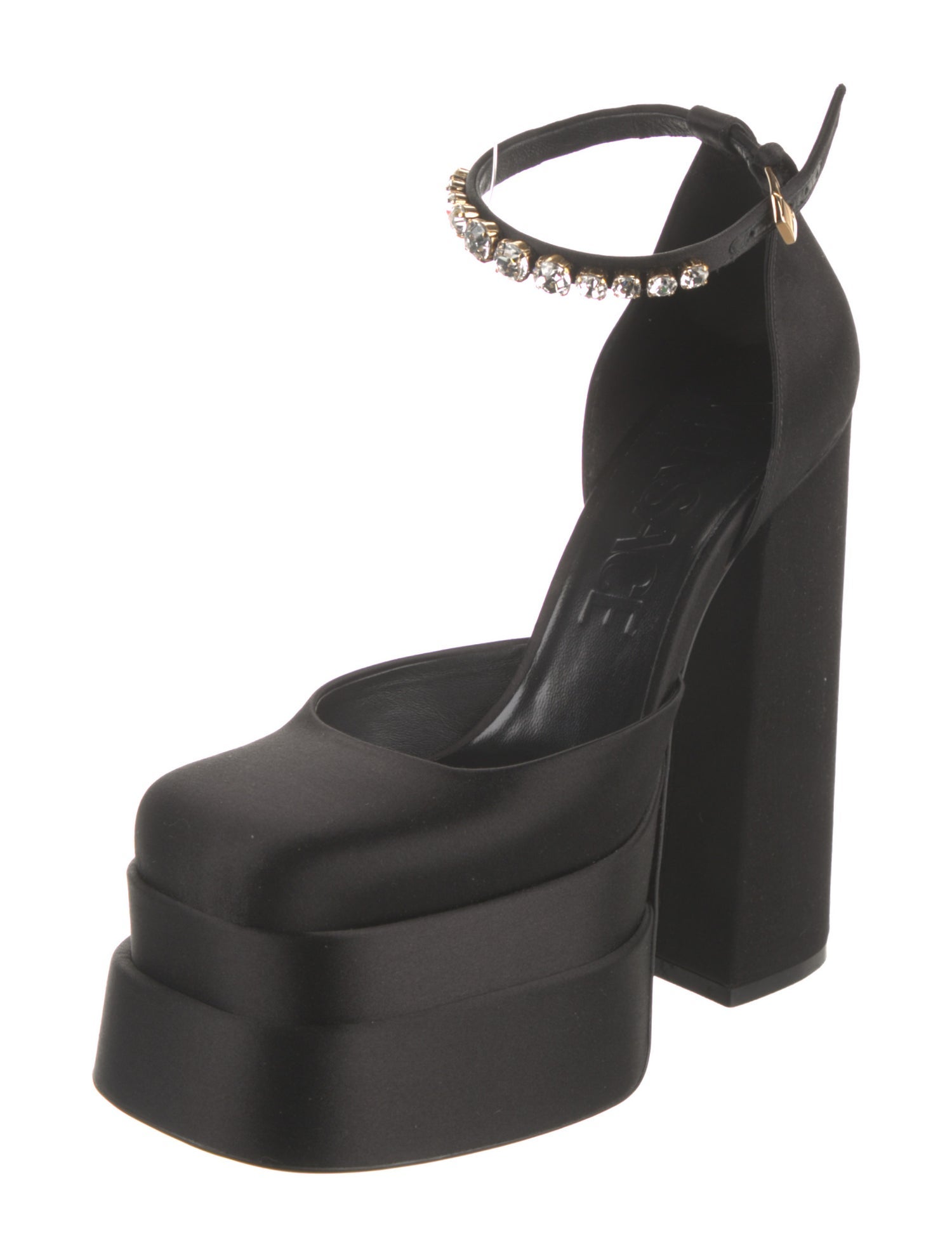 Versace Satin Crystal Embellishments D'Orsay Pumps