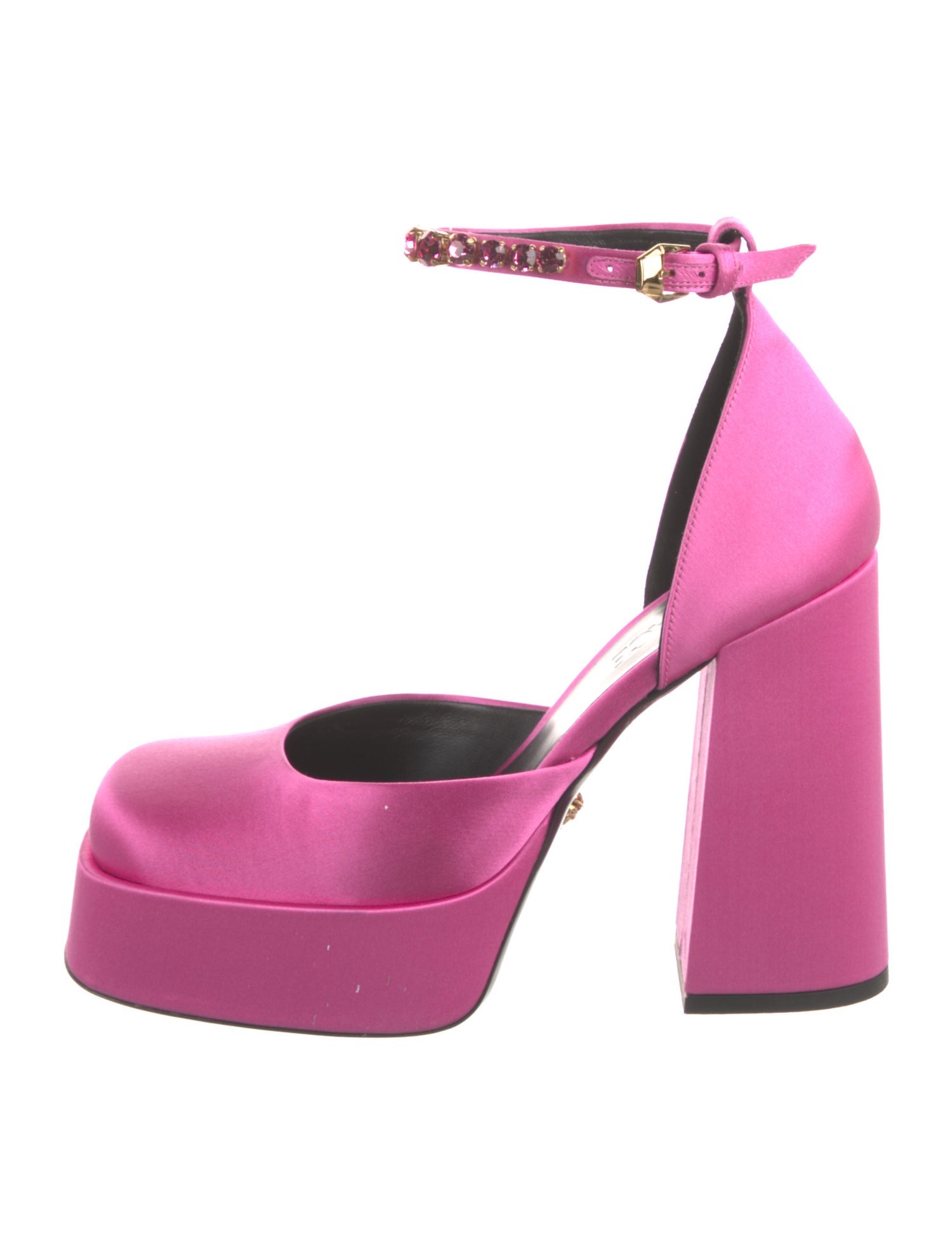 Versace Satin Crystal Embellishments D'Orsay Pumps