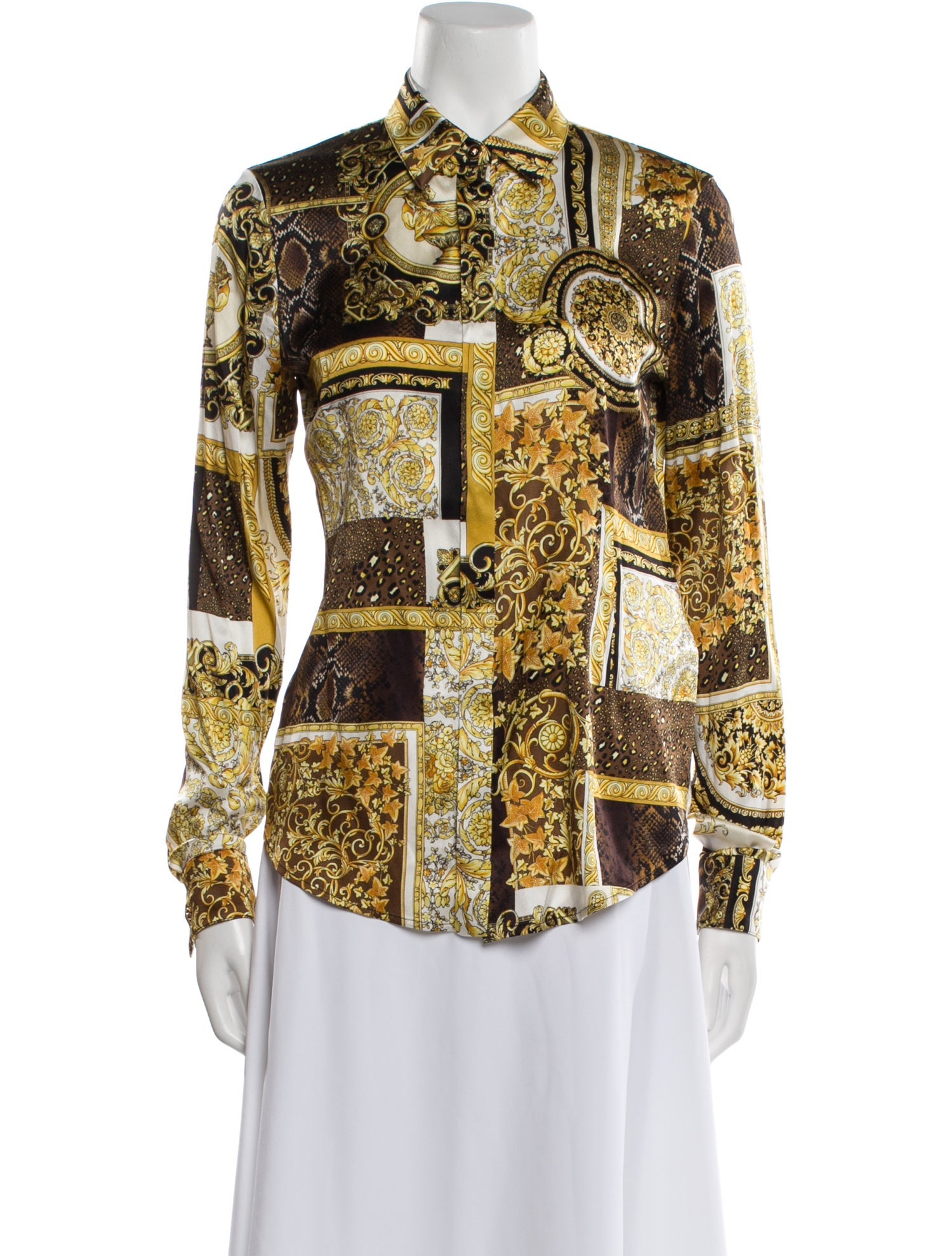 Versace Silk Printed Button-Up Top