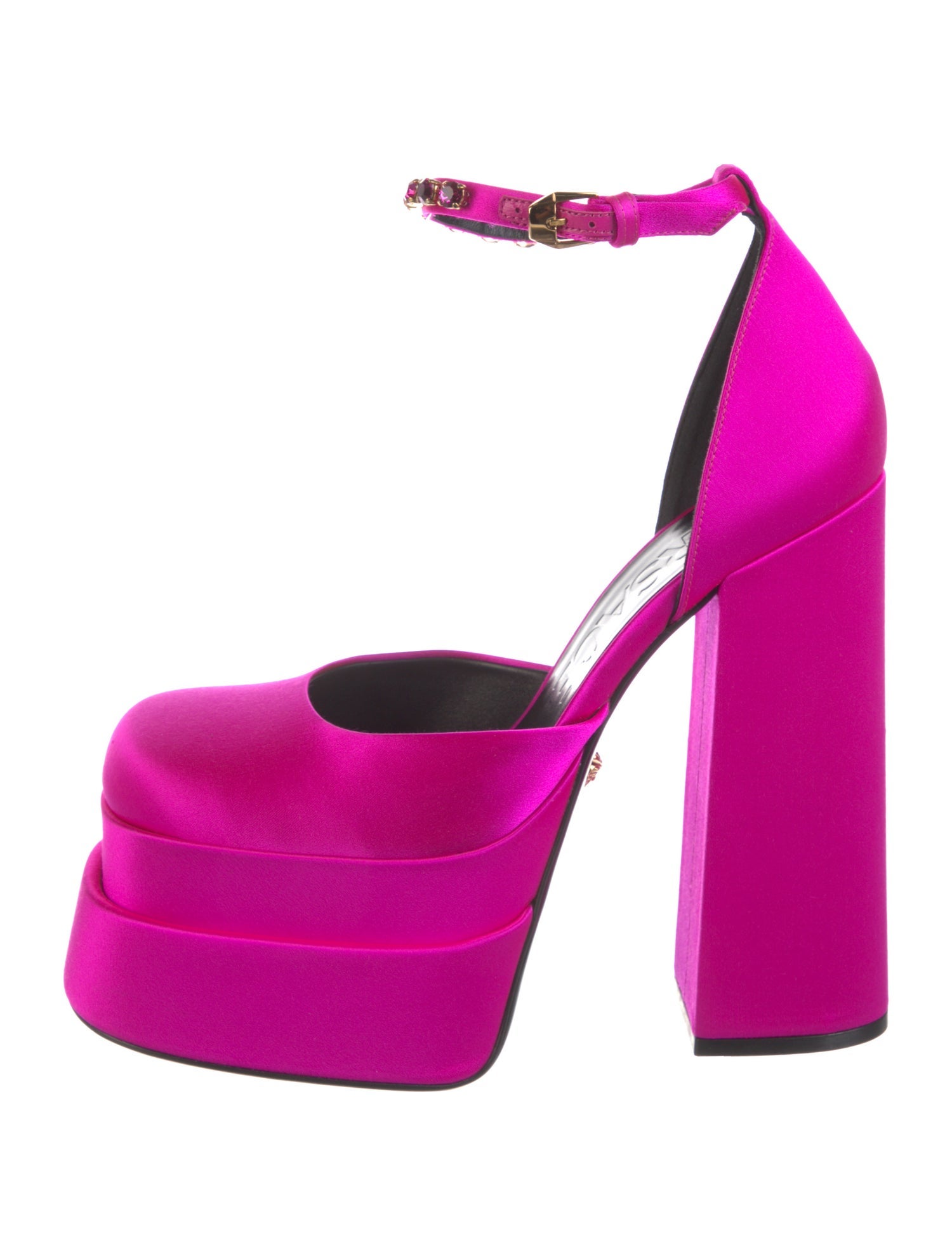 Versace Satin Crystal Embellishments D'Orsay Pumps