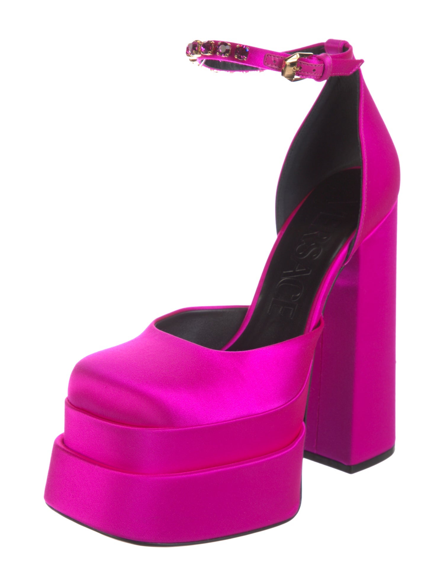 Versace Satin Crystal Embellishments D'Orsay Pumps