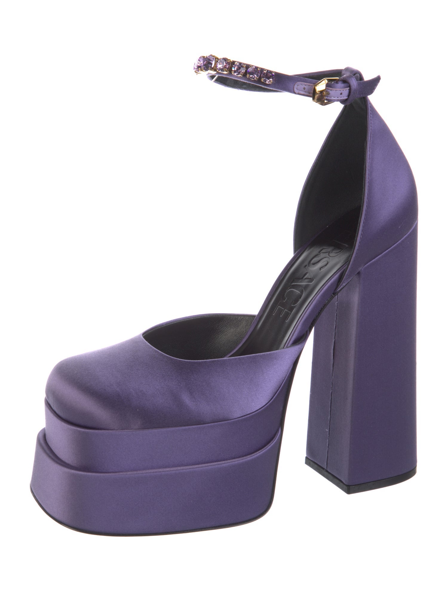 Versace Satin Crystal Embellishments D'Orsay Pumps w/ Tags