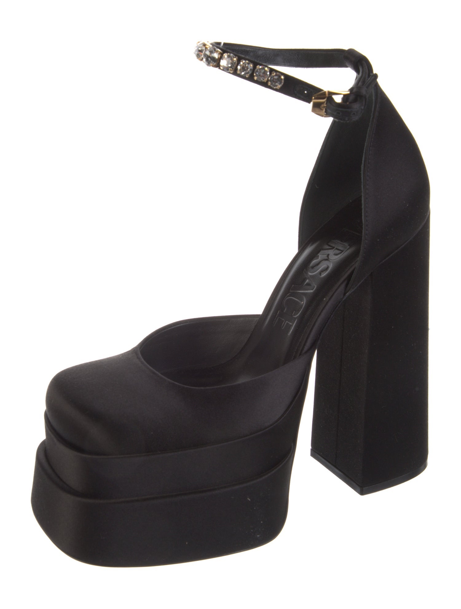 Versace Satin Crystal Embellishments D'Orsay Pumps w/ Tags