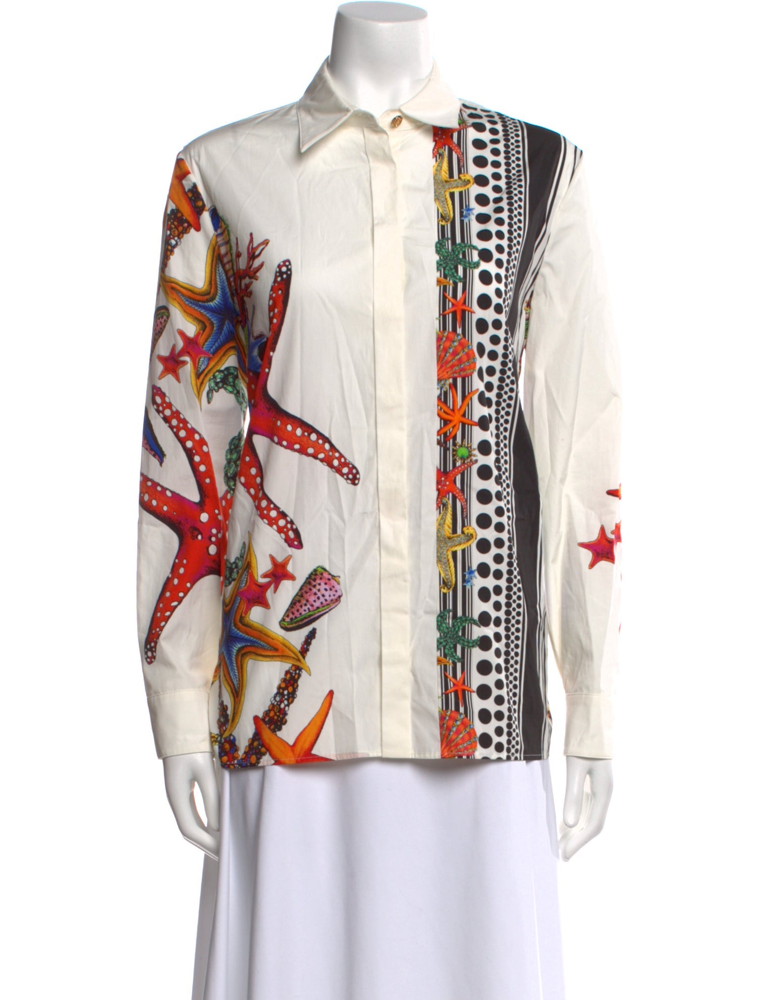 Versace Printed Long Sleeve Button-Up Top