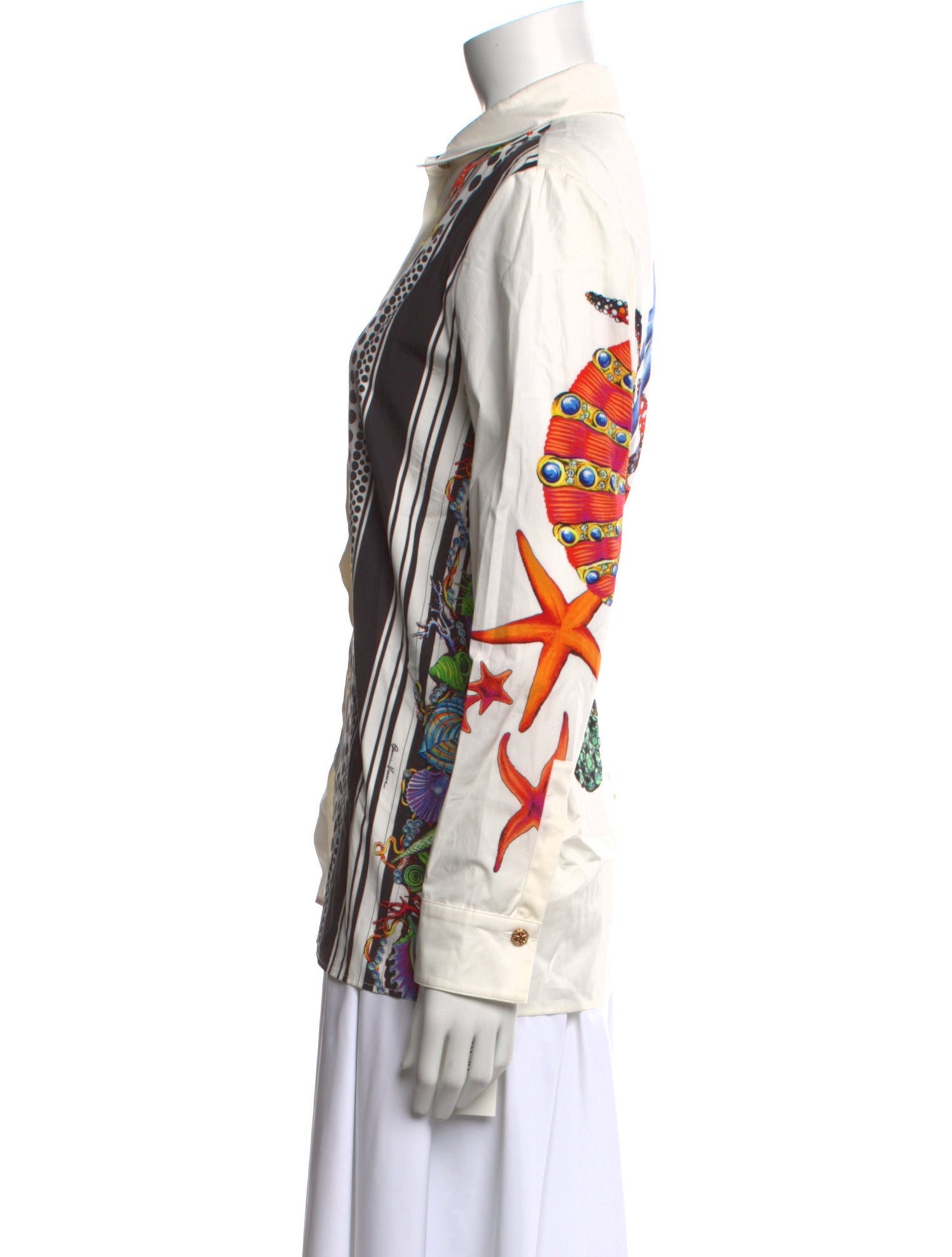 Versace Printed Long Sleeve Button-Up Top